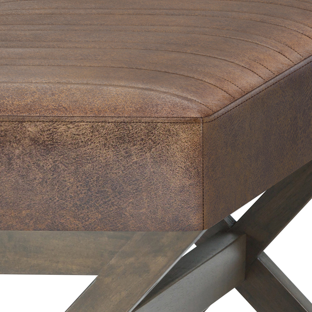 Bloom Upholstered Ottoman Bench with Vertical Stitching and X Design Trestle Base