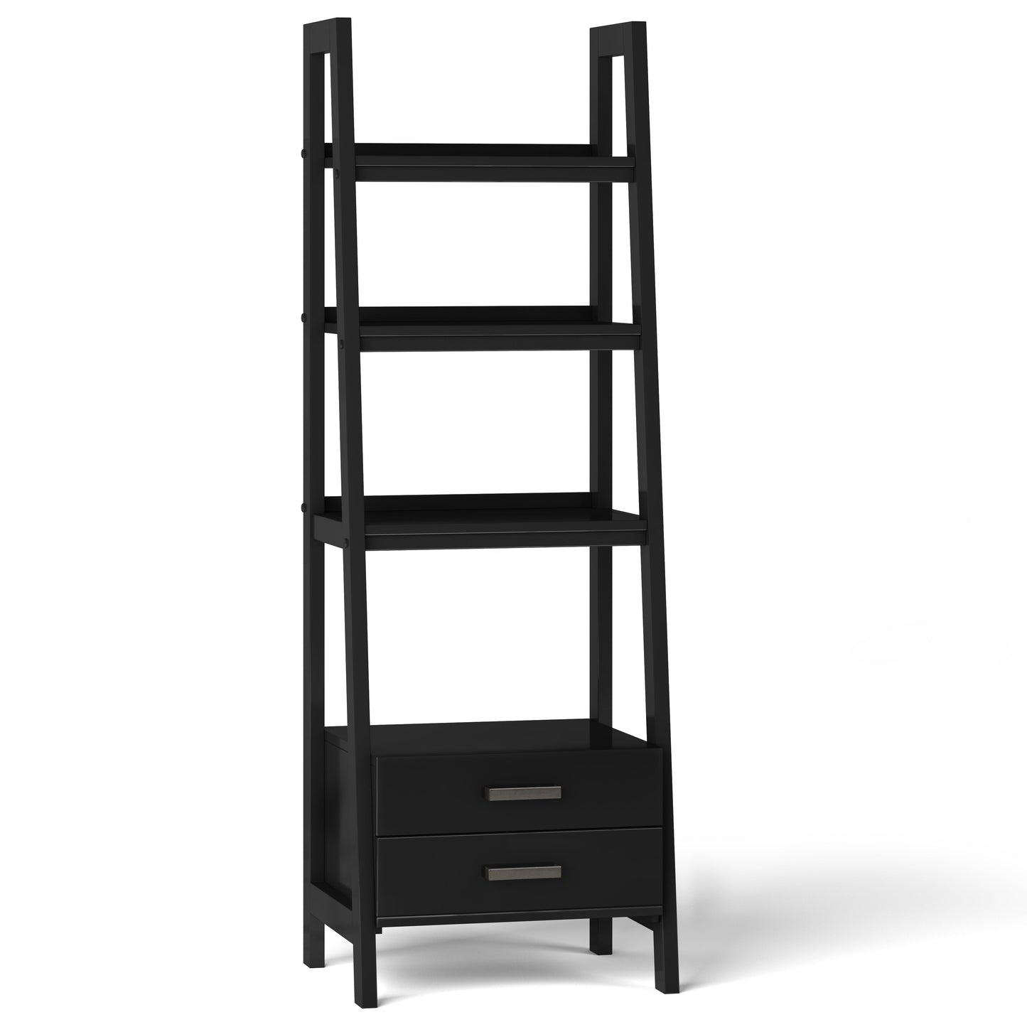 Daze Solid Wood Ladder Shelf with 4 Shelves and 2 Drawers