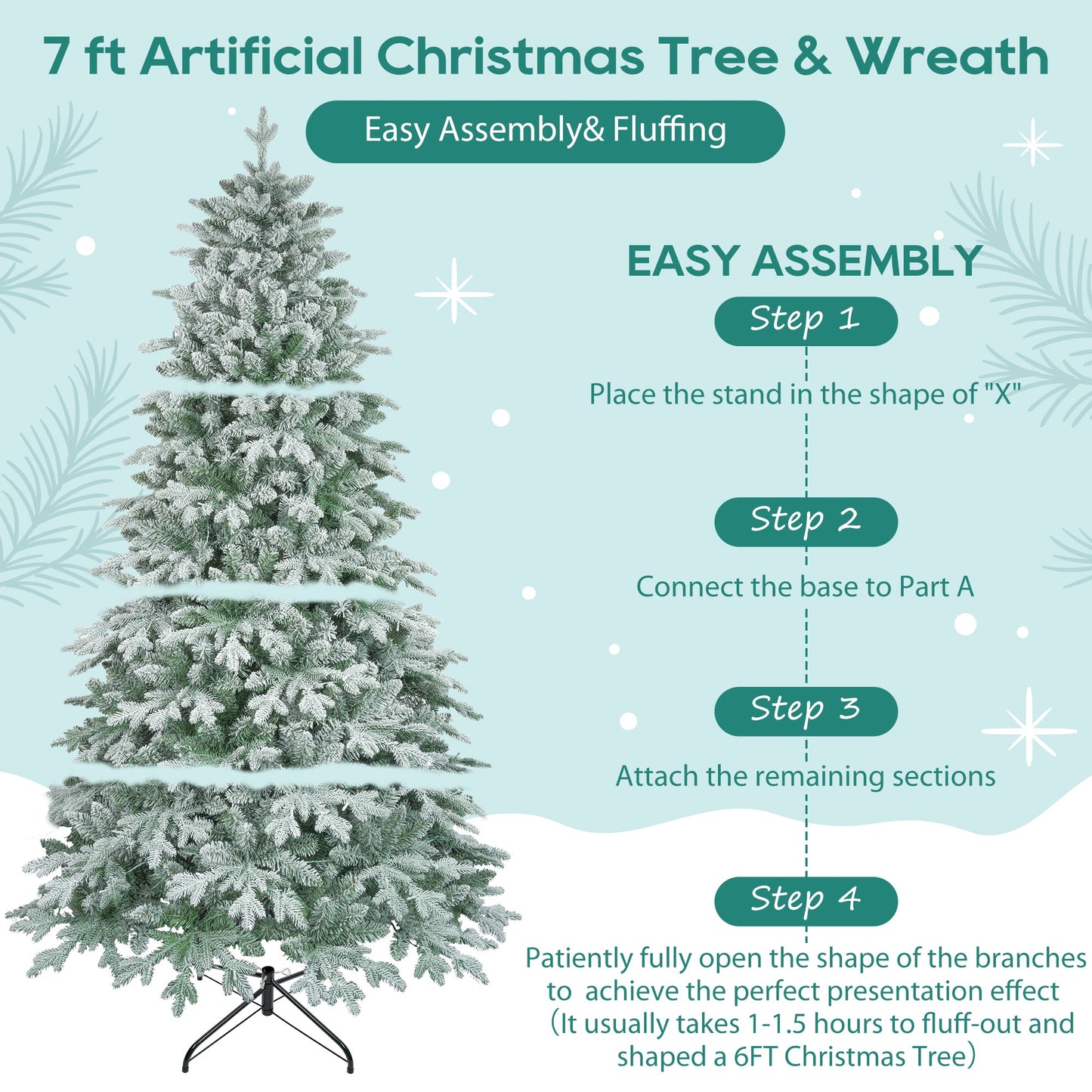 Kaltha 7ft Artificial Christmas Tree with Wreath Set , Wreath Decoration, Xmas Tree Christmas Decorations for Christmas