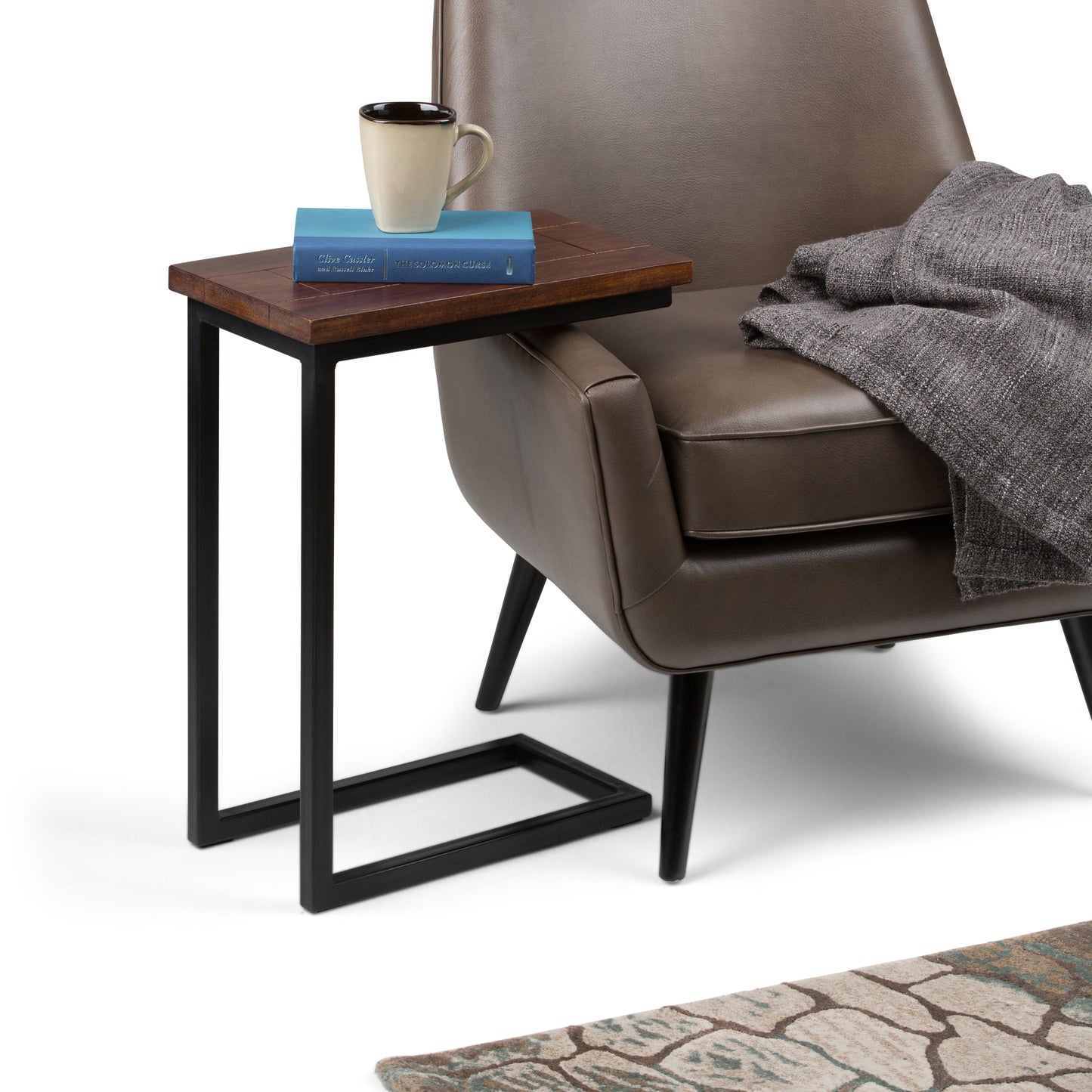 Haloed Side Table with C-Shaped Design and Metal Frame