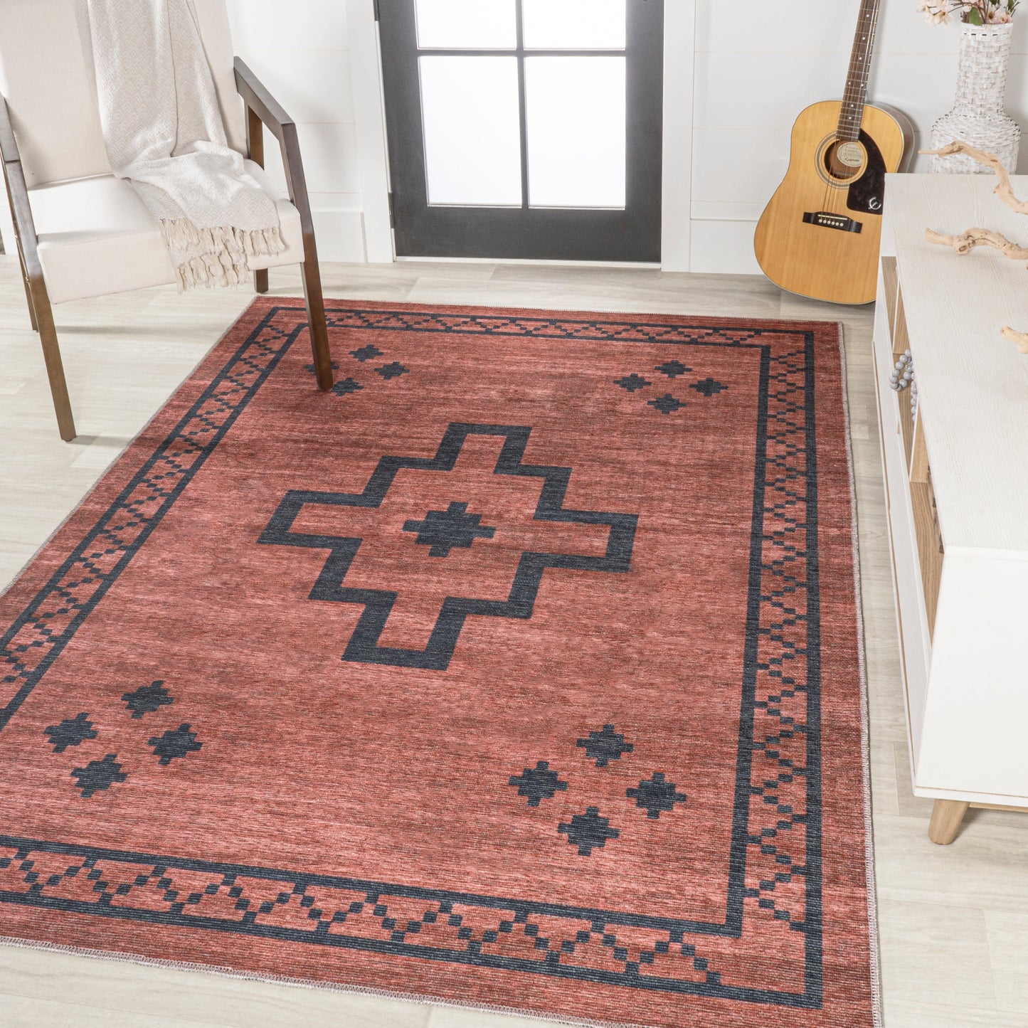 Korsa Geometric Medallion Machine-Washable Area Rug