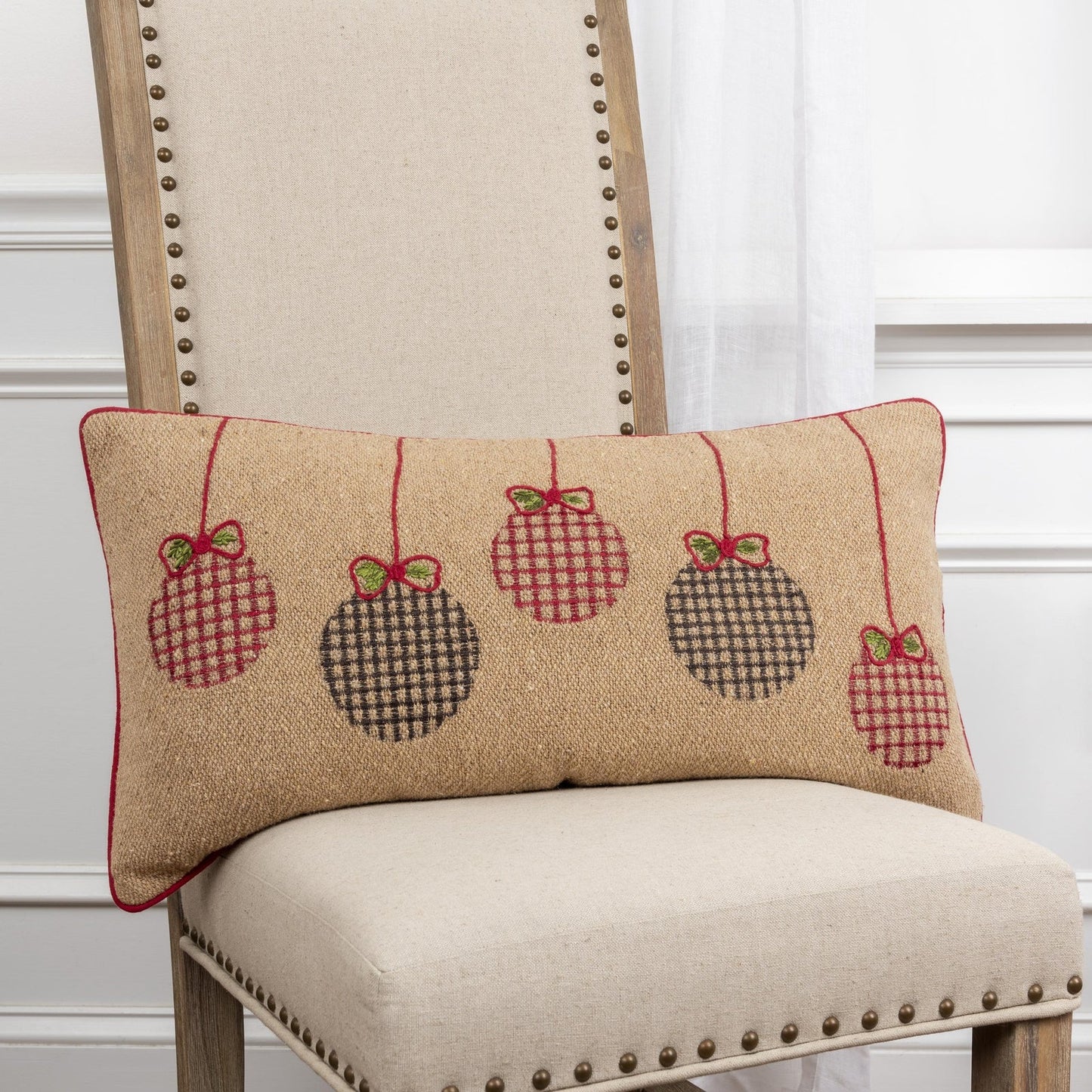 Embroidered Cotton Jute Christmas Ornaments Decorative Throw Pillow