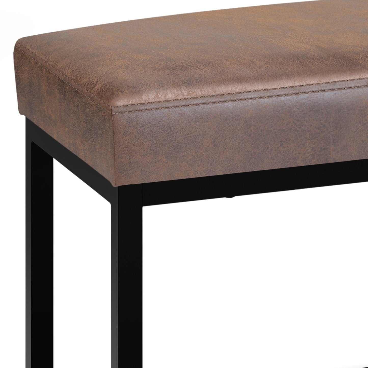 Motion 44"W Upholstered Faux Leather Bench with Black Powder Coated Metal Base