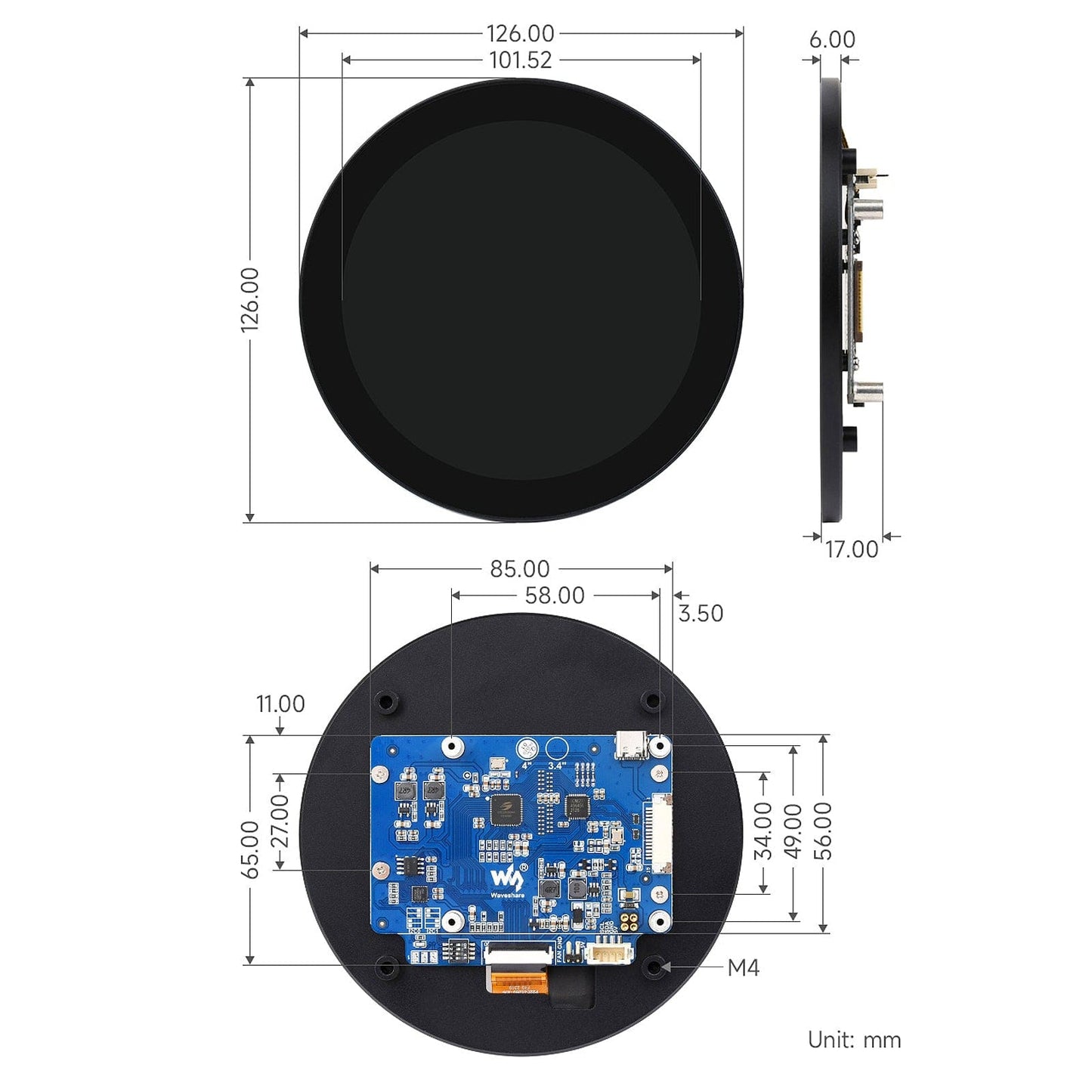 4" DSI Round Touch Display for Raspberry Pi