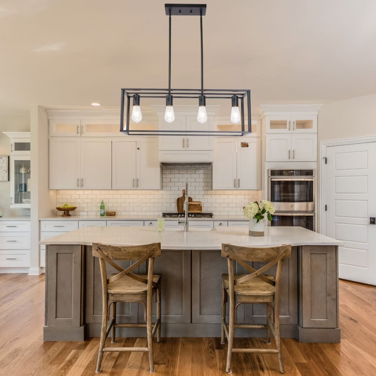 4-Light Linear Pendant Light with Open Frame and Rectangle Cage