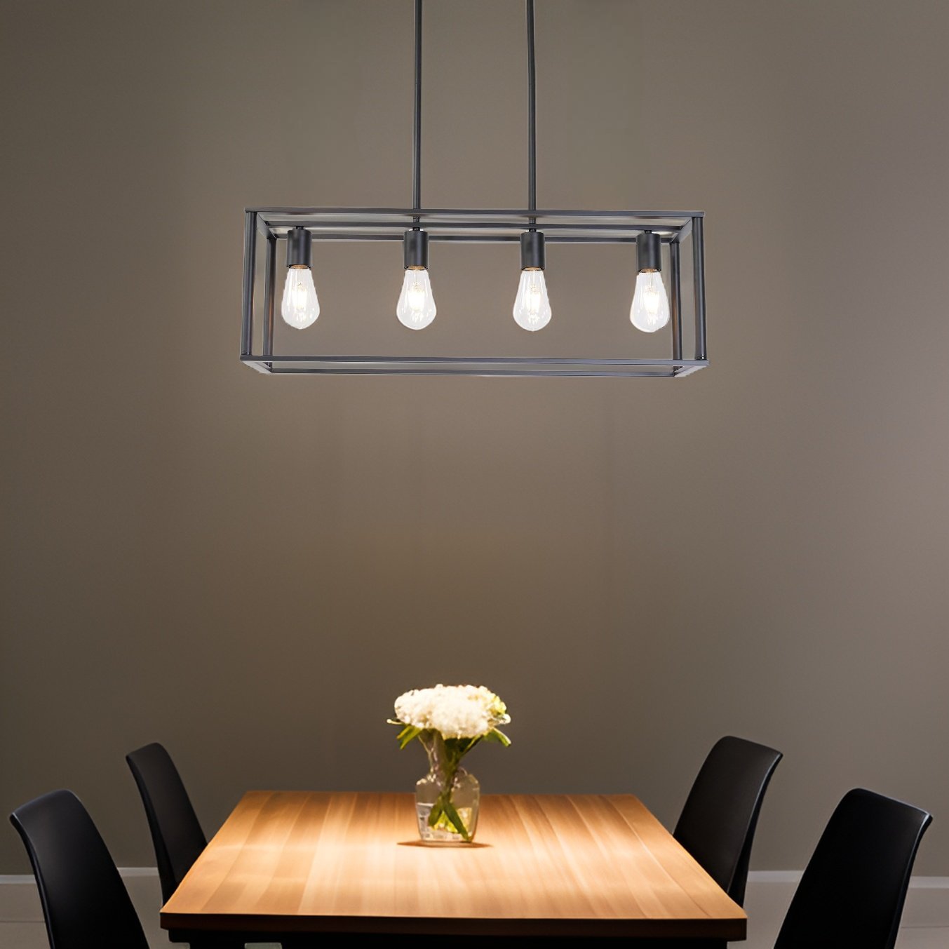 4-Light Linear Pendant Light with Open Frame and Rectangle Cage