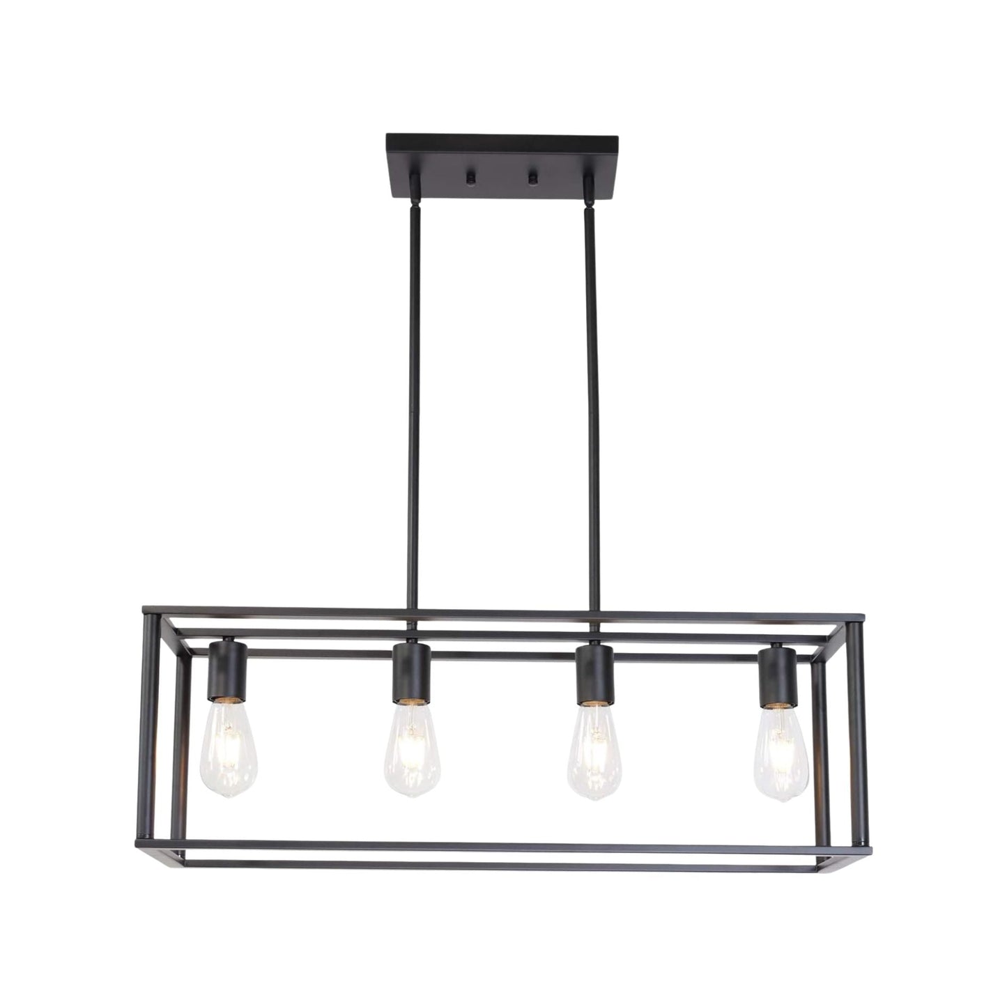 4-Light Linear Pendant Light with Open Frame and Rectangle Cage