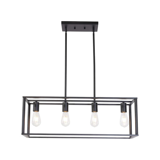 4-Light Linear Pendant Light with Open Frame and Rectangle Cage