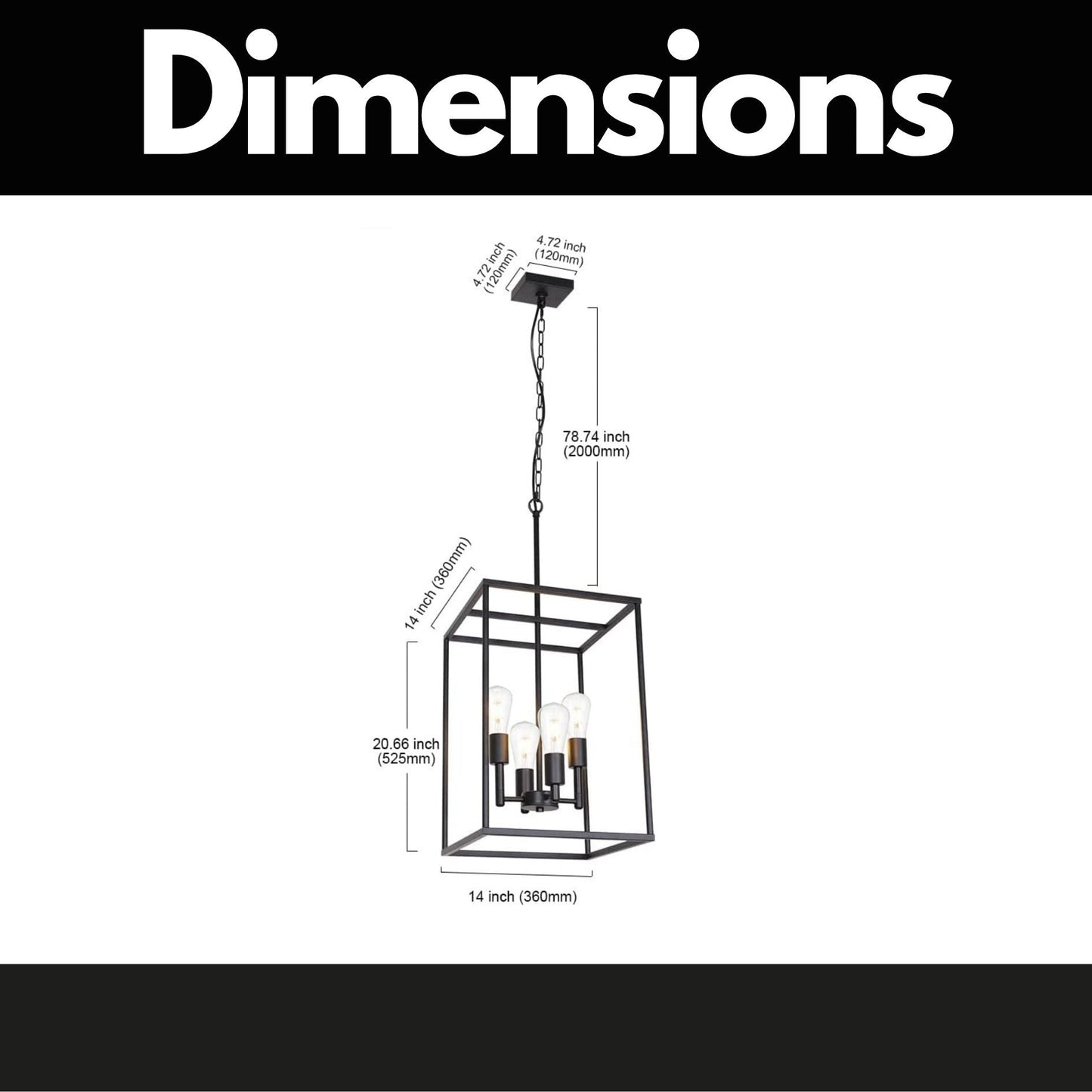 4 Light Pendant Light with Square Wide Cage
