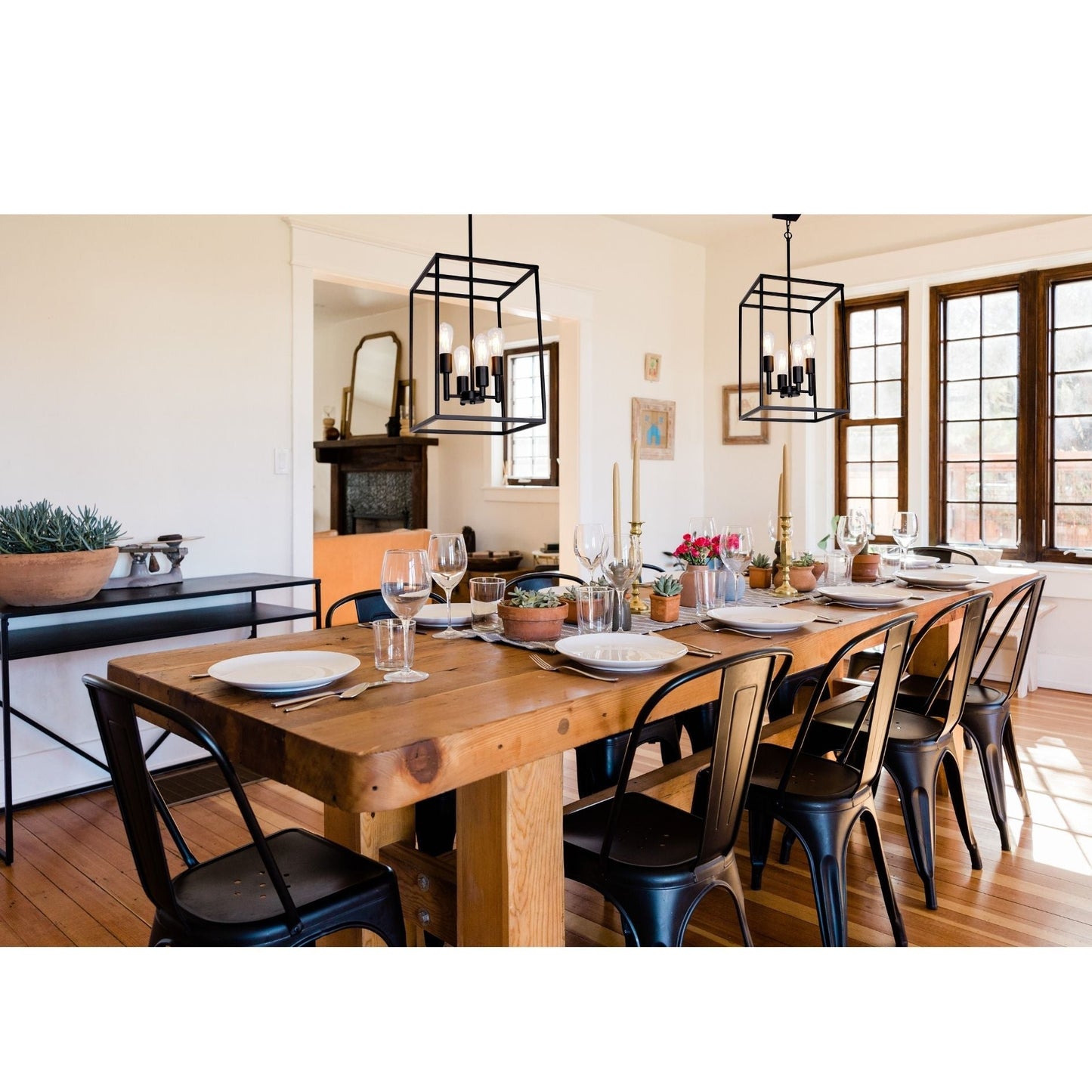 4 Light Pendant Light with Square Wide Cage