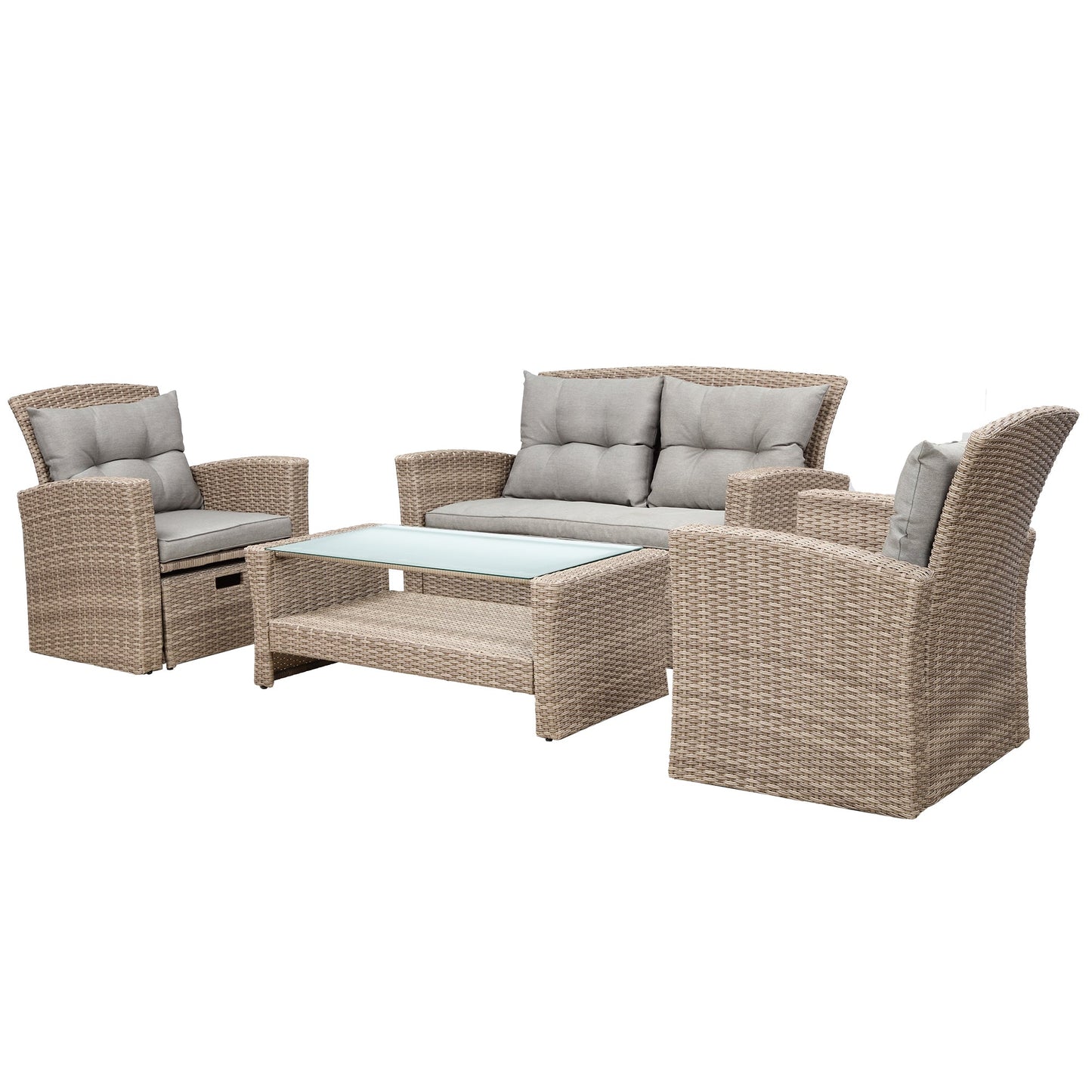 4-Piece Conversation Set with Ottoman and Cushions