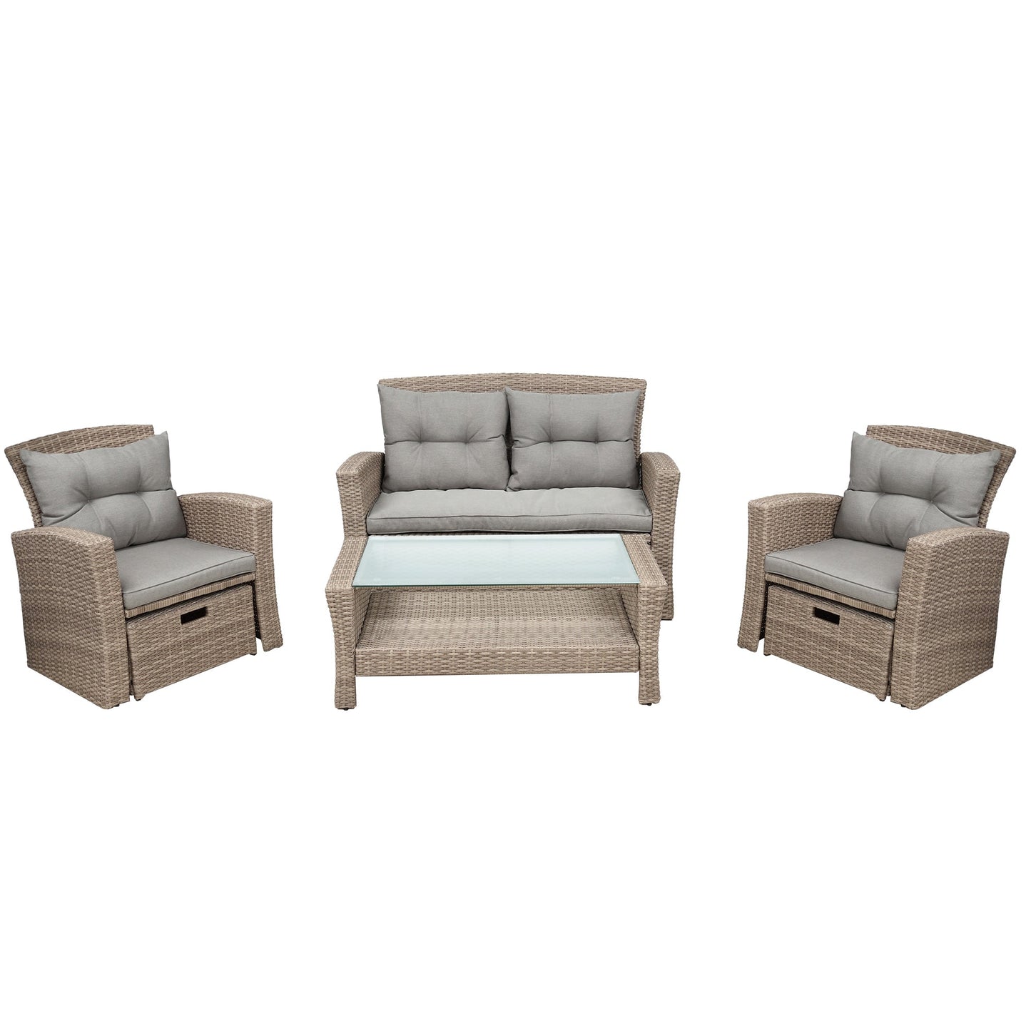 4-Piece Conversation Set with Ottoman and Cushions