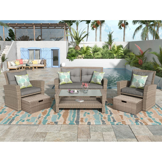 4-Piece Conversation Set with Ottoman and Cushions