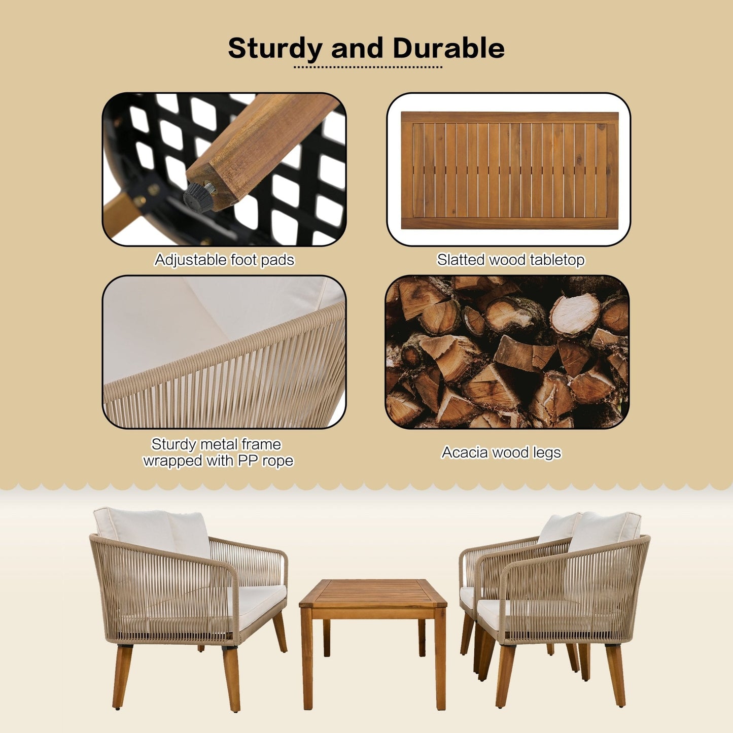 4-Piece Outdoor Conversation Set with Loveseat, Chairs and Table