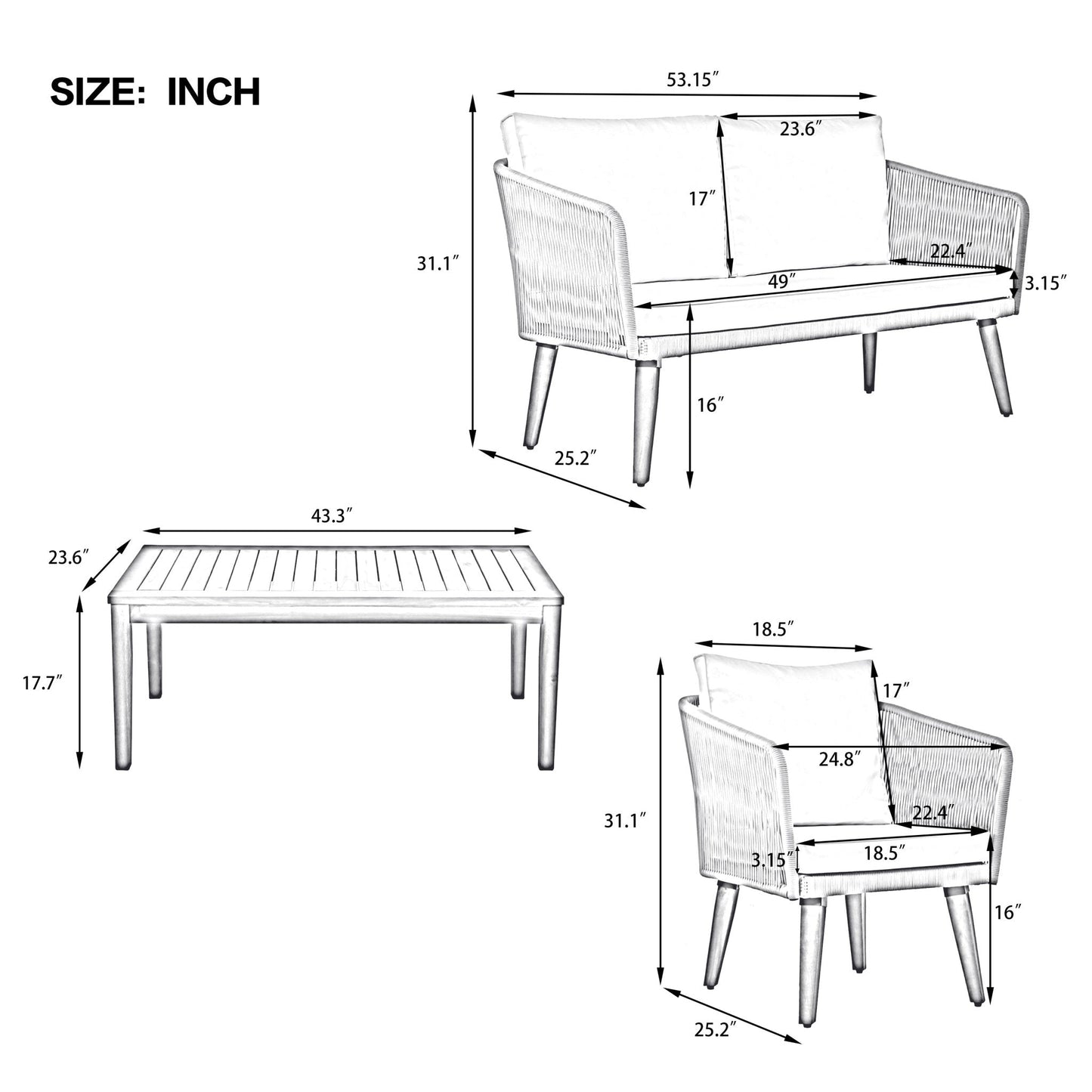 4-Piece Outdoor Conversation Set with Loveseat, Chairs and Table