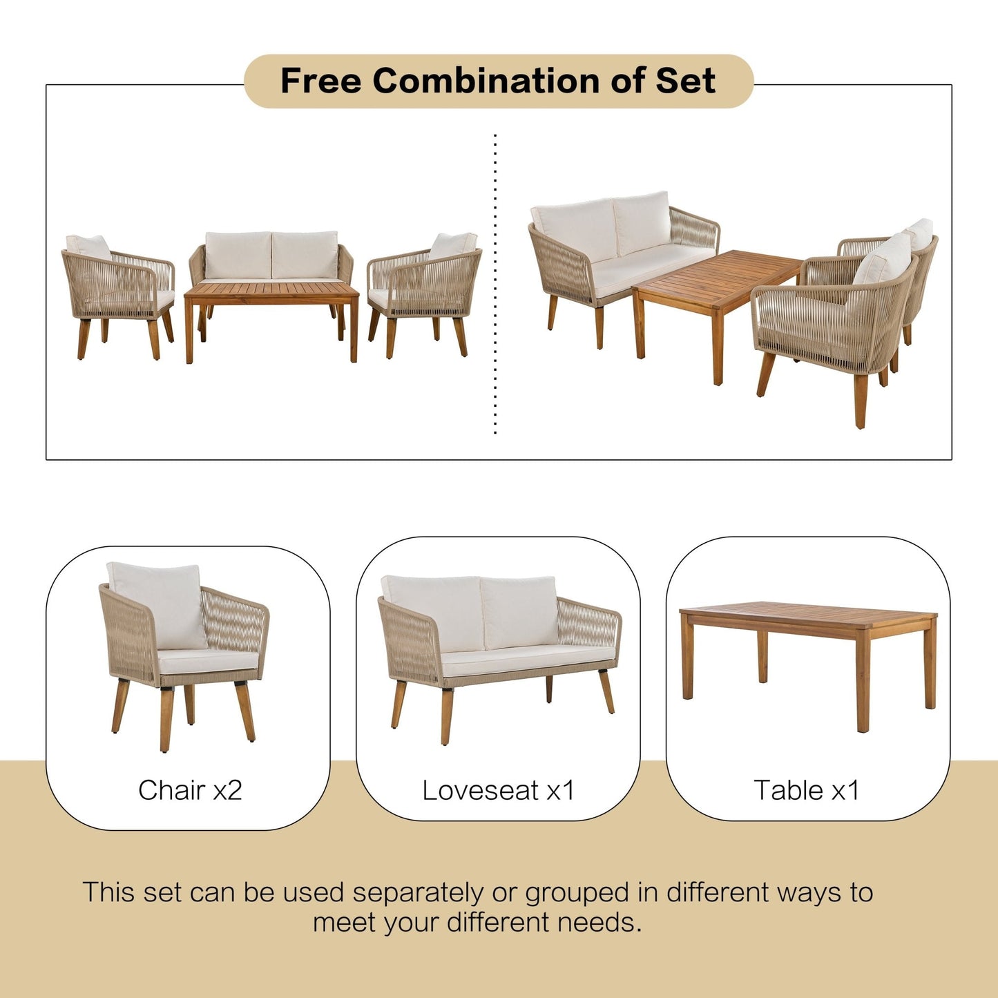 4-Piece Outdoor Conversation Set with Loveseat, Chairs and Table
