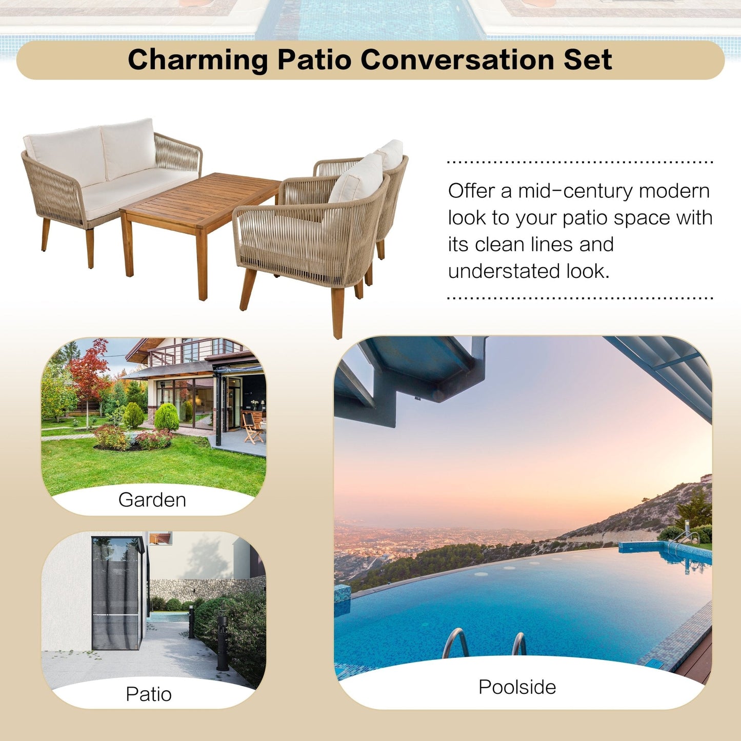 4-Piece Outdoor Conversation Set with Loveseat, Chairs and Table