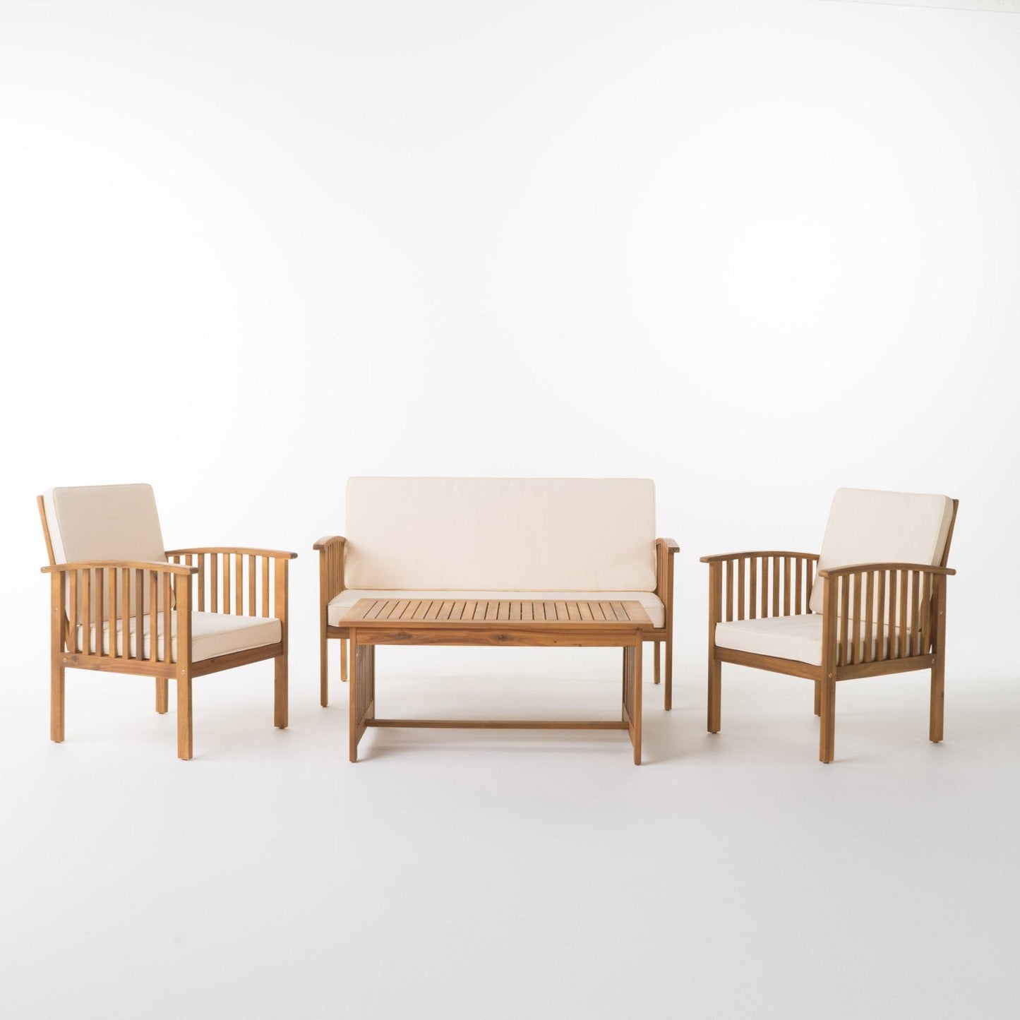 4-Piece Outdoor Wooden Patio Set with Coffee Table, 2 Chairs and Loveseat