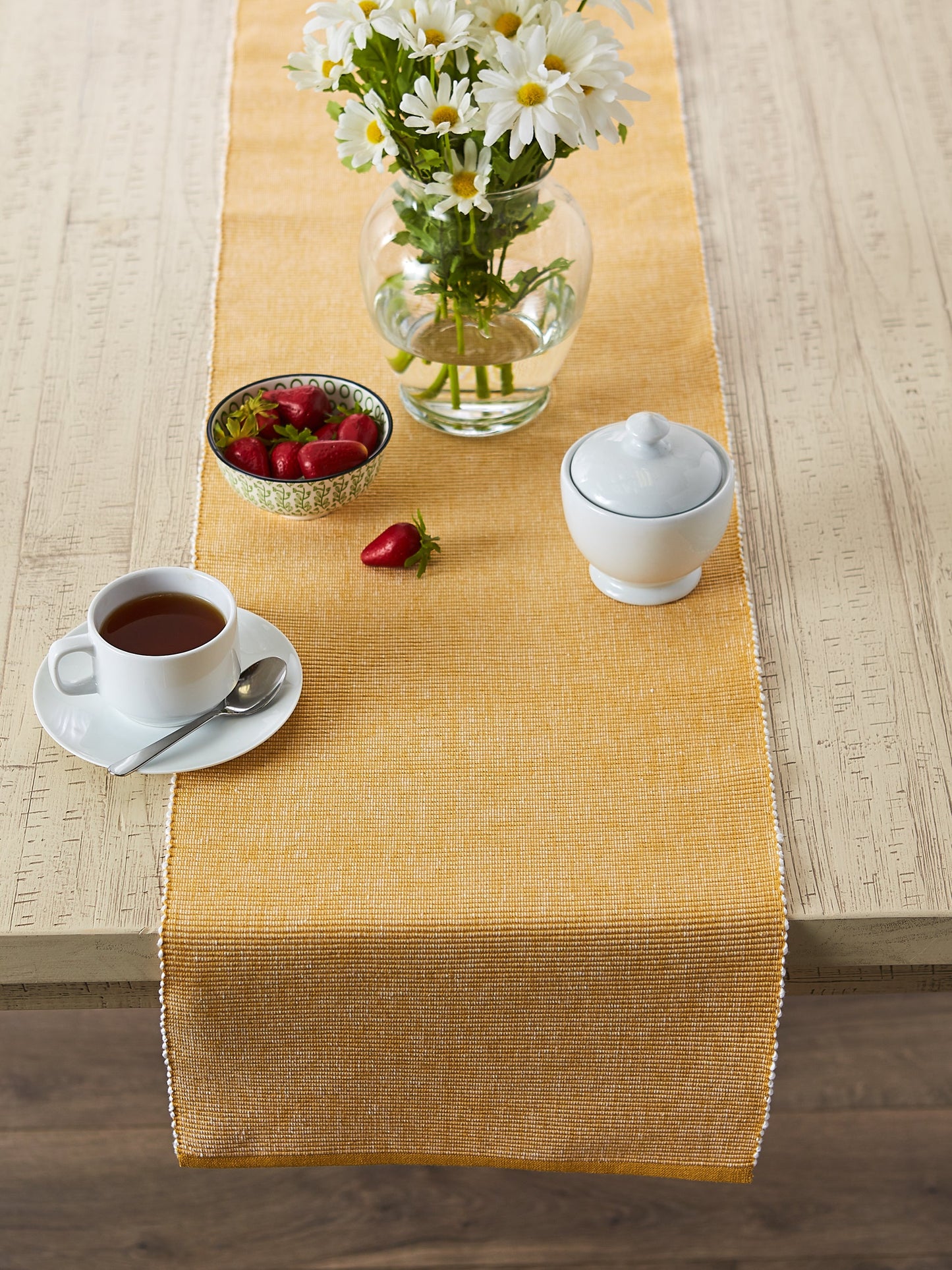 Honey Gold/White 2-Tone Ribbed Table Runner 13X72