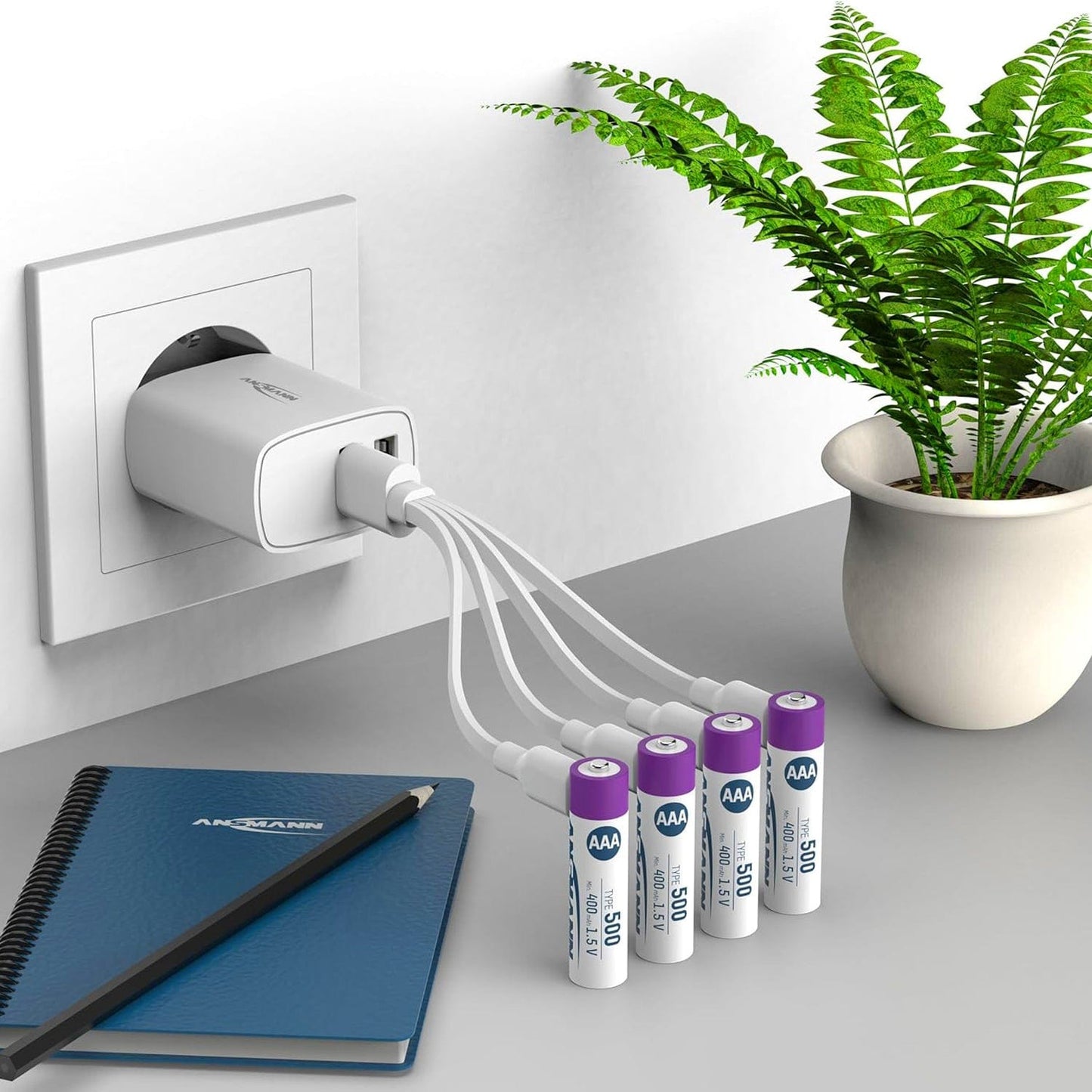 USB-C Rechargeable Li-Ion AAA Batteries (4-pack, 500mAh)