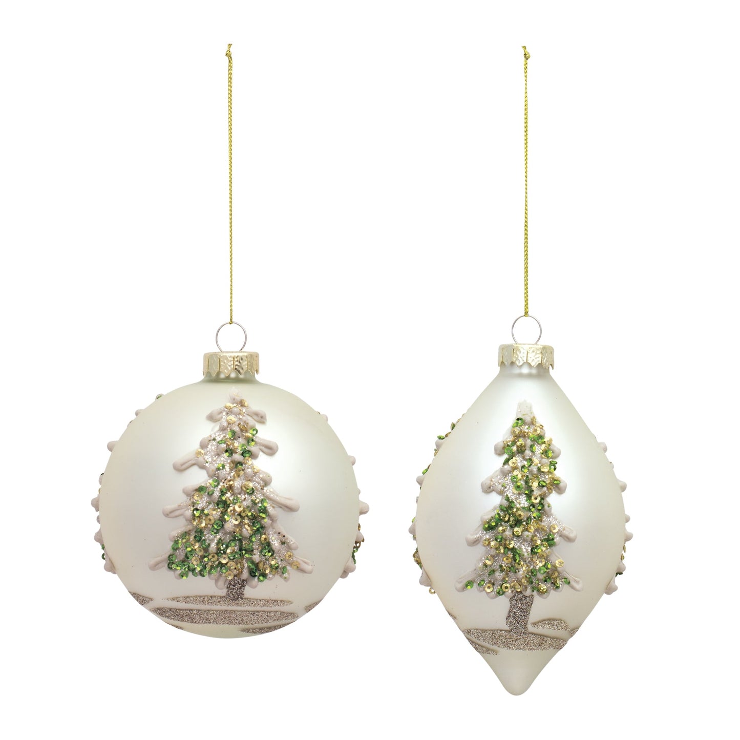 Painted Snowy Pine Tree Ball Ornament, Set of 6