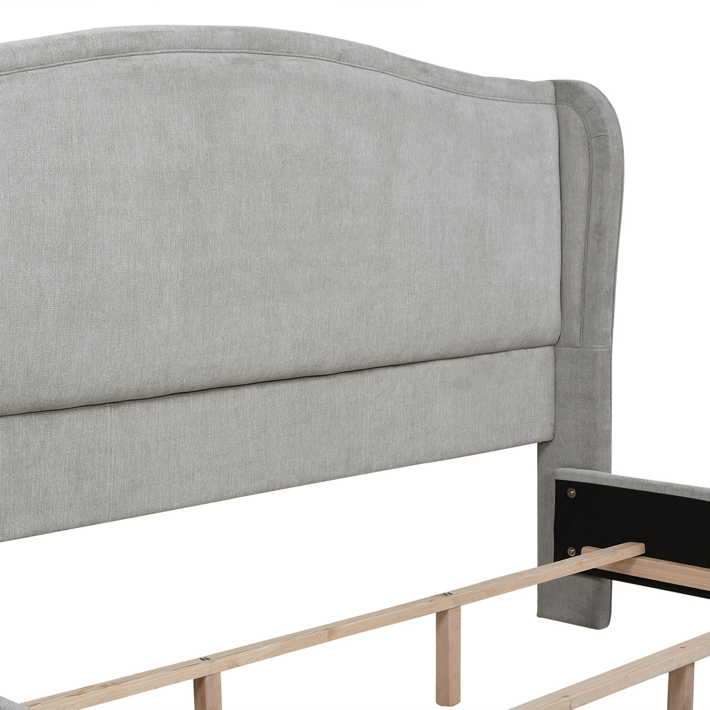 Upholstered King Size Panel Bed with Tall Wingback and Headboard Design