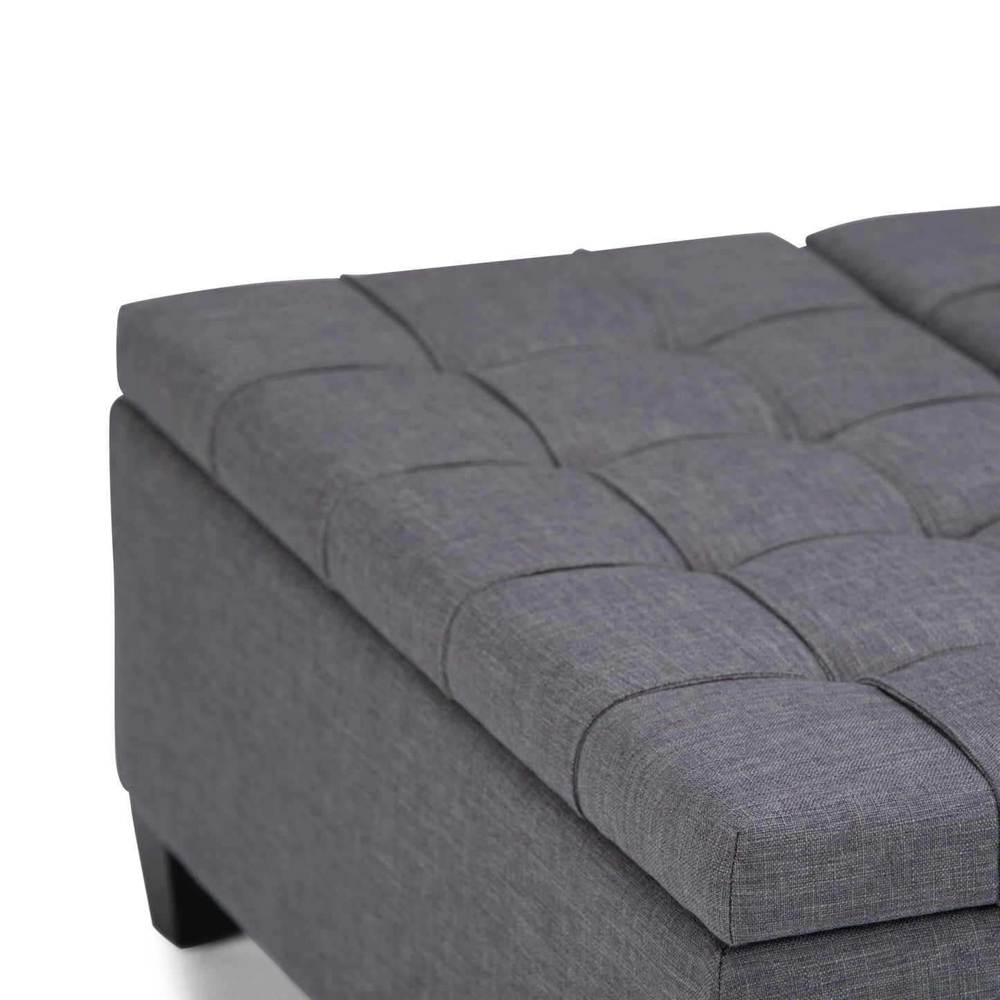 Flame Upholstered Lift Top Square Ottoman with Stitched Tufting