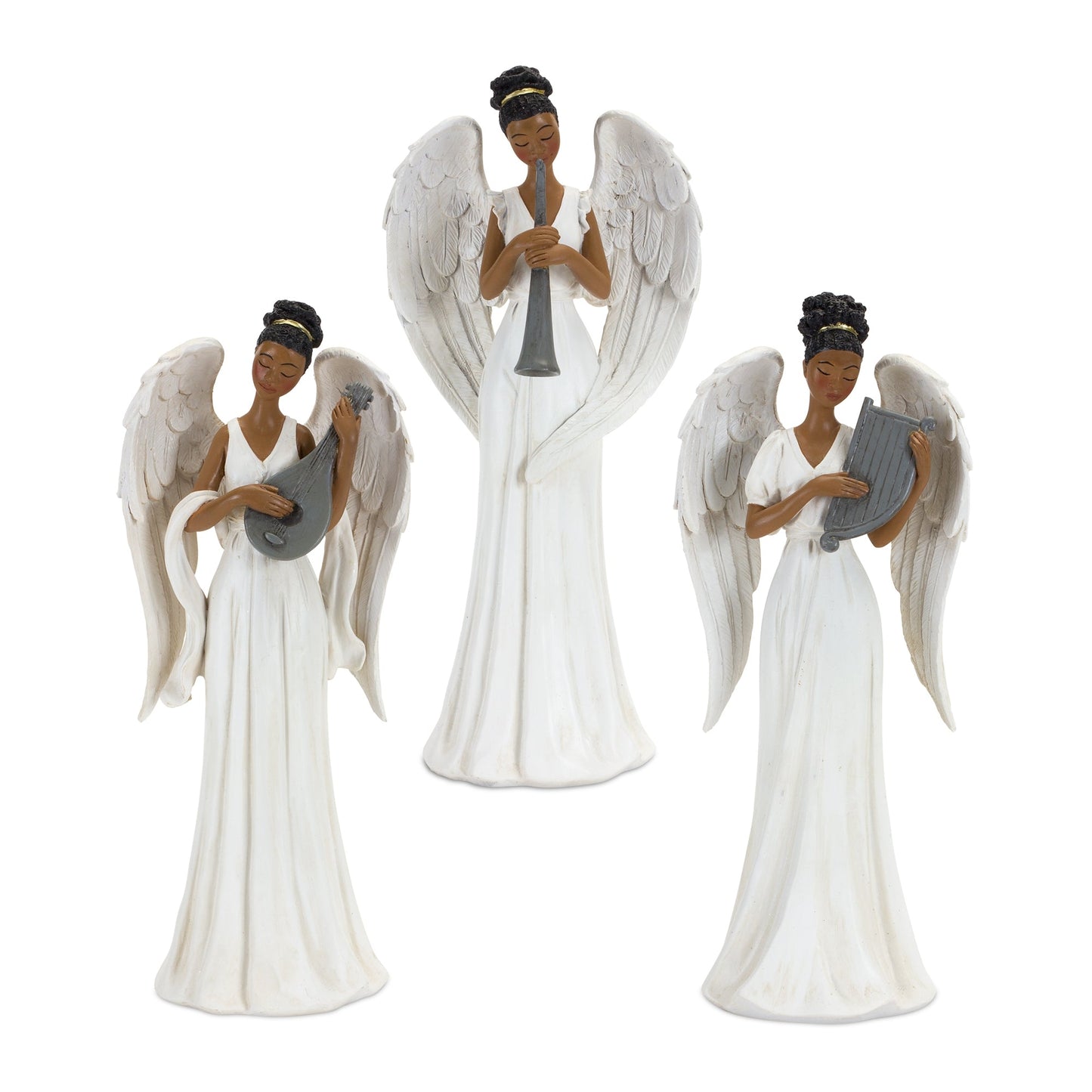 Serene Angel Figurine with Musical Instrument Accent, Set of 3
