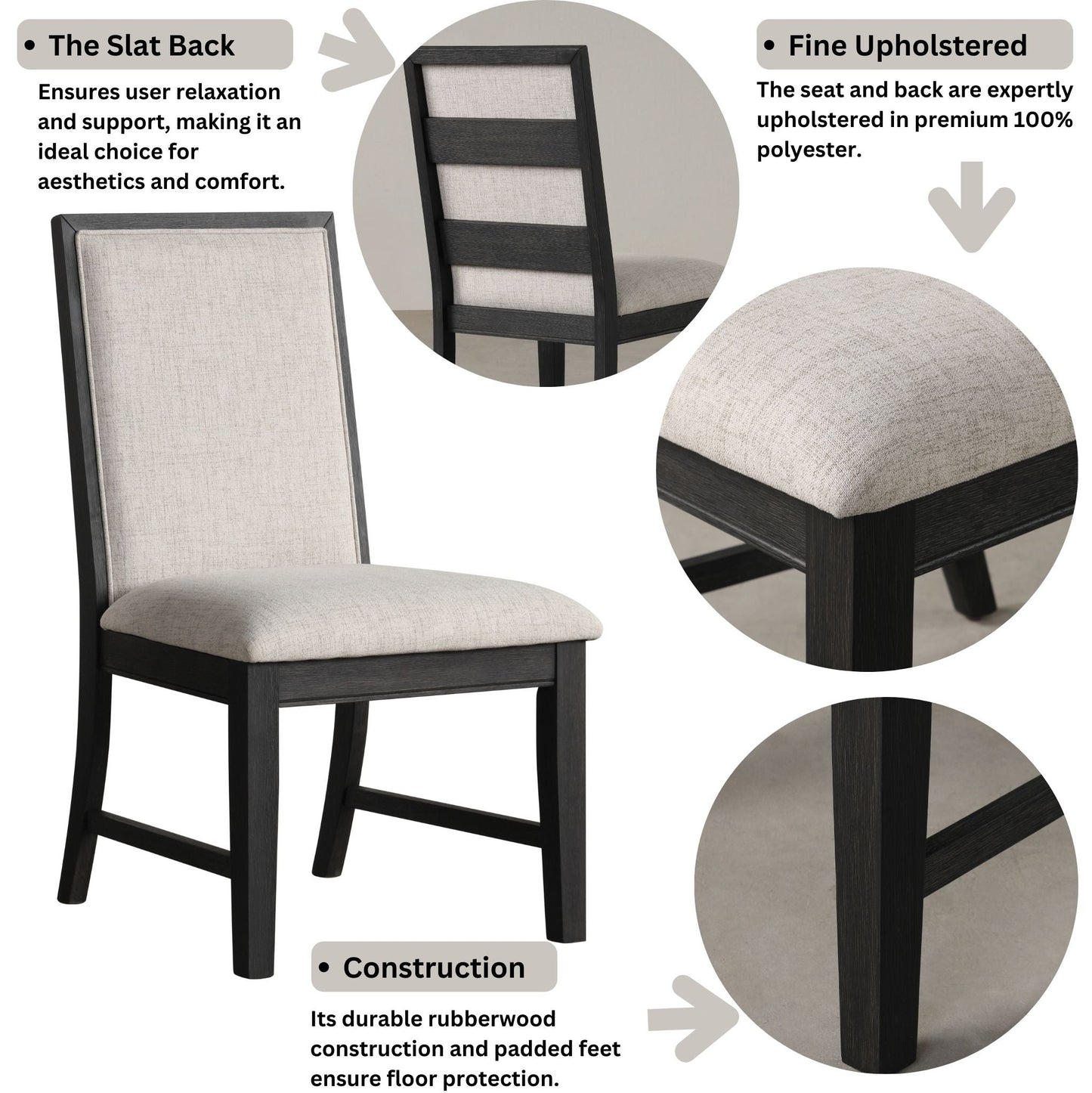 Upholstered Dining Chair with Slatted Back, Set of 2