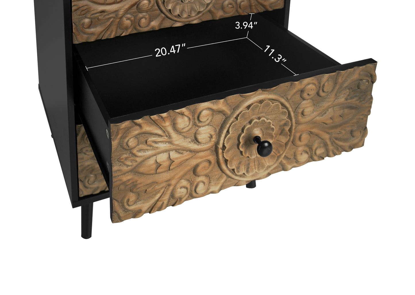 Cabinet with 3 Drawers and Hand-Carved Design