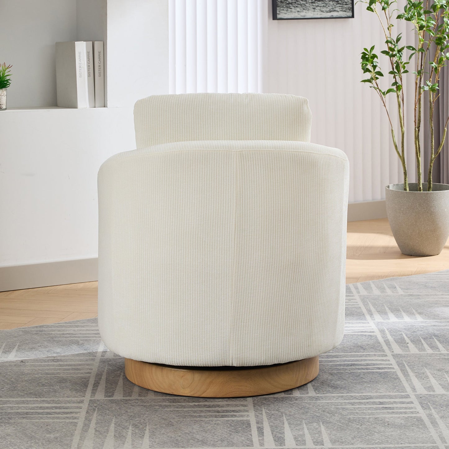 Actuator Upholstered Barrel Chair with 360-Degree Swivel Base and Curved Arms