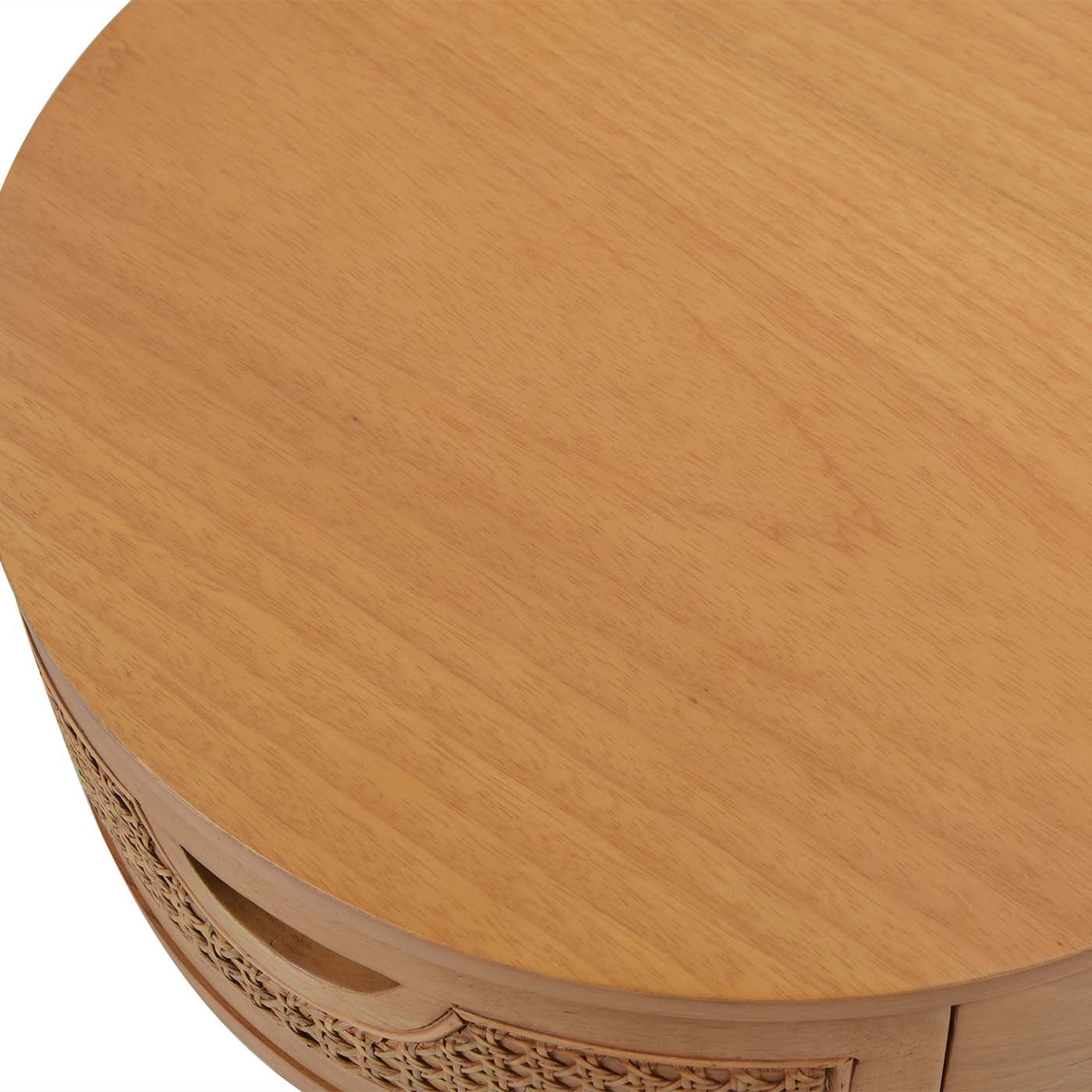 Round Cane Rattan Storage Side Table with Drawer
