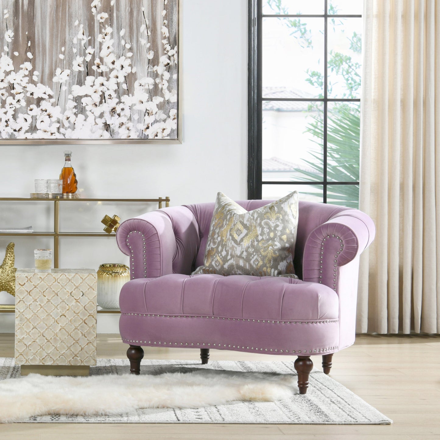 Upholstered Accent Chair with Rolled Arms and Nailhead Trim