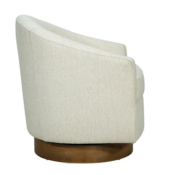 Upholstered Swivel Chair with Wood Base and Curved Back