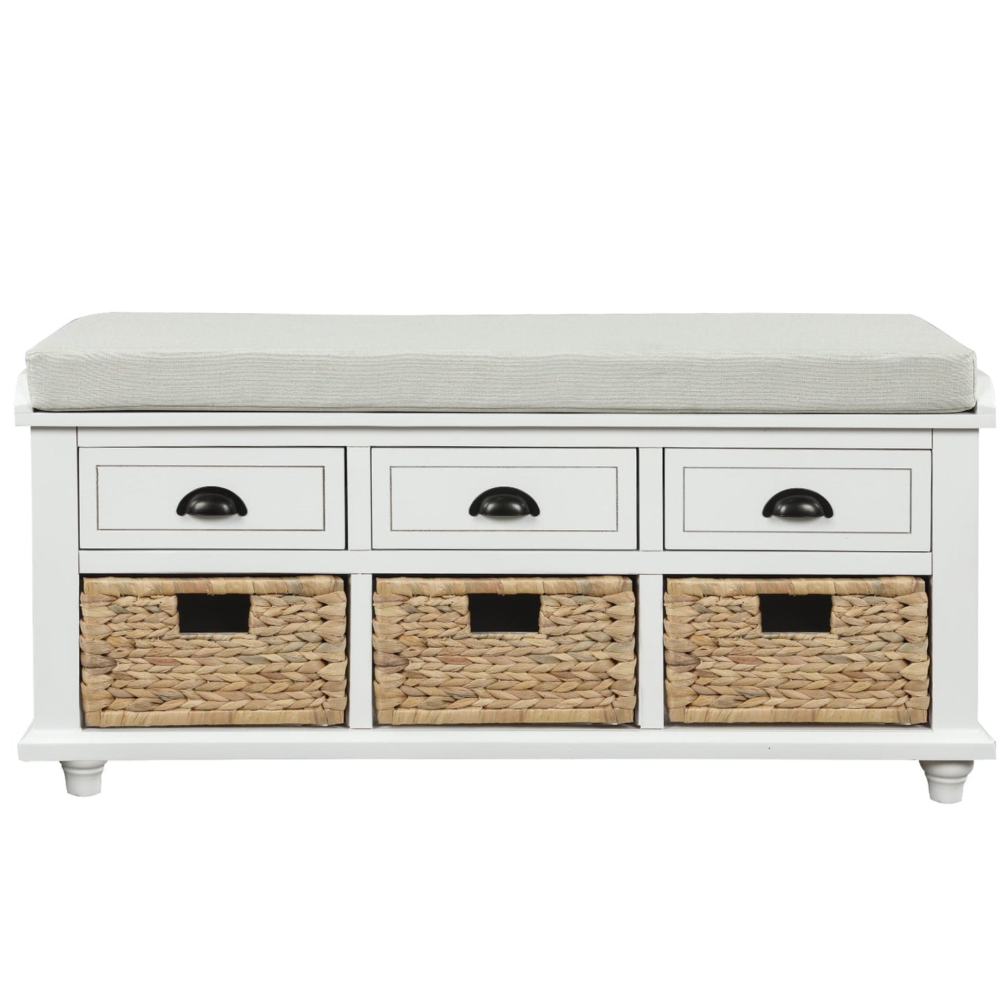 42'' Storage Bench with 3 Drawers and 3 Rattan Baskets