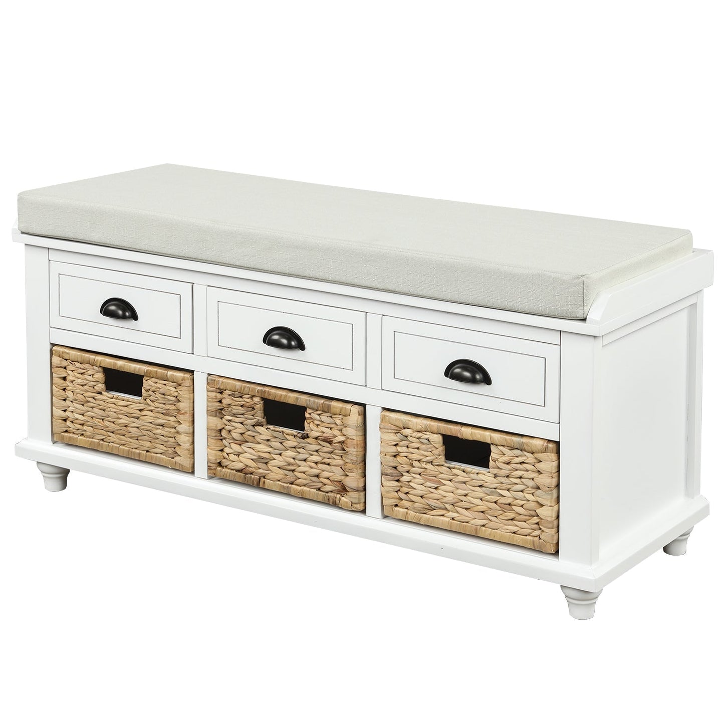 42'' Storage Bench with 3 Drawers and 3 Rattan Baskets