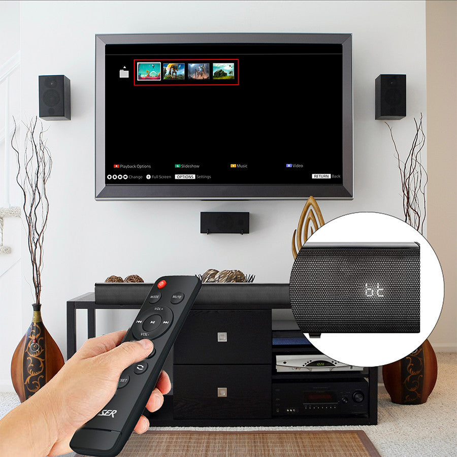 Laser Bluetooth Stereo Soundbar with Optical Input & LCD Display