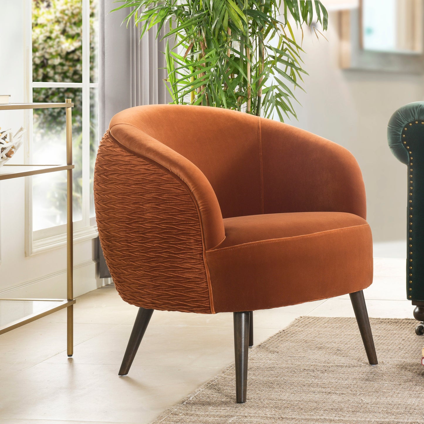 Upholstered Accent Chair with Curved Back