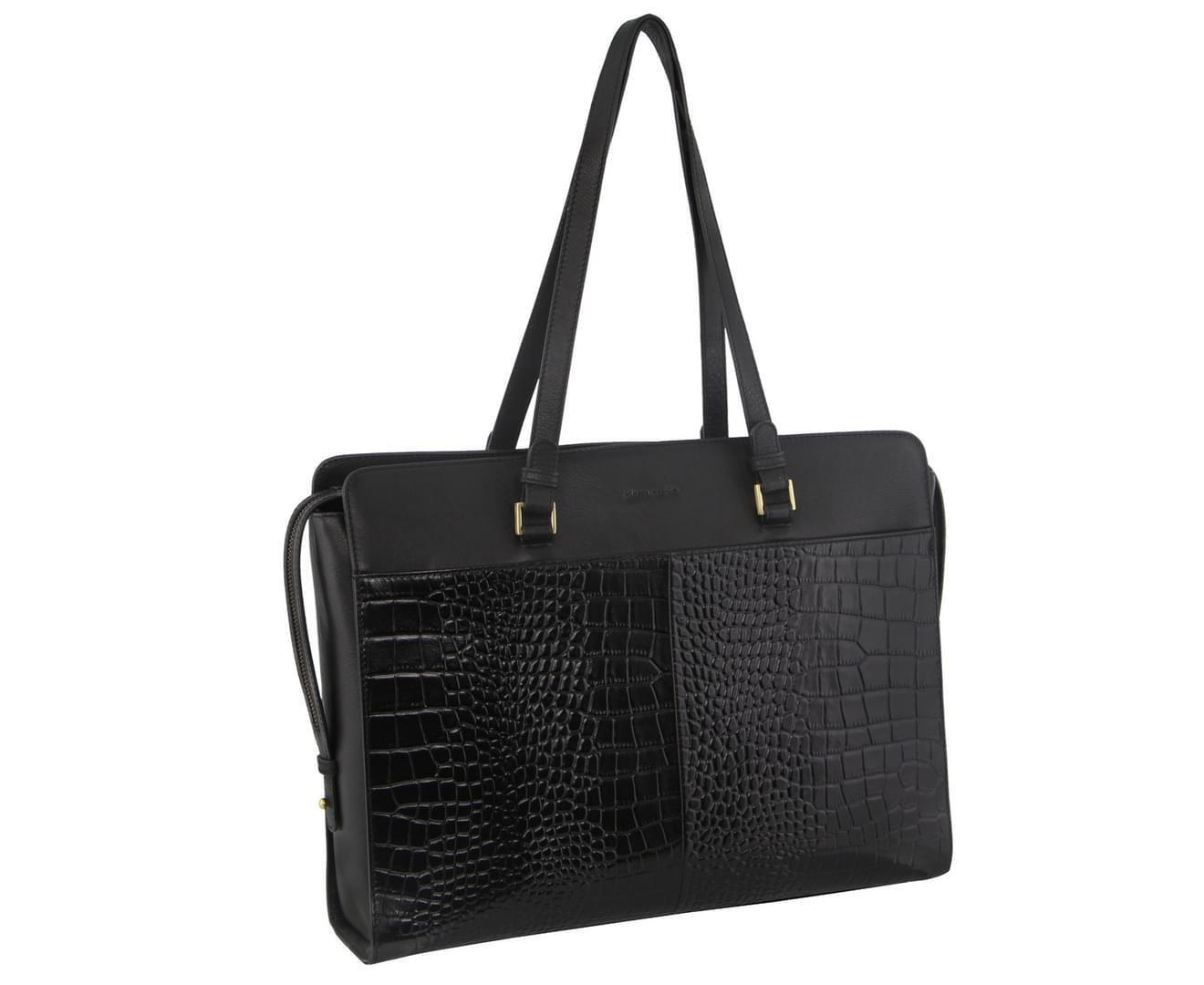 Pierre Cardin Croc-Embossed Leather 15" Laptop Bag (Black)