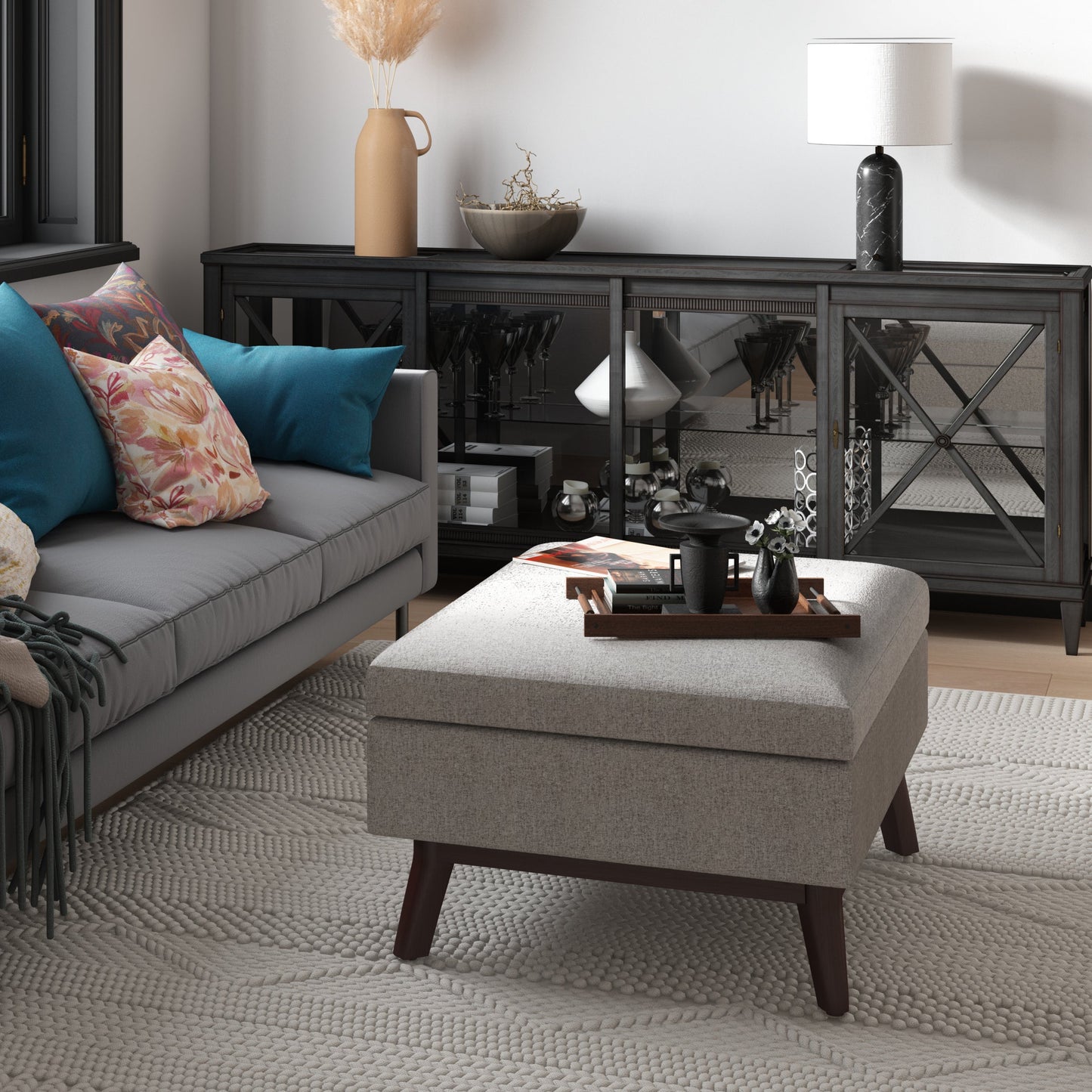 Untamed Upholstered Ottoman with Flip Top Storage and Wood Frame