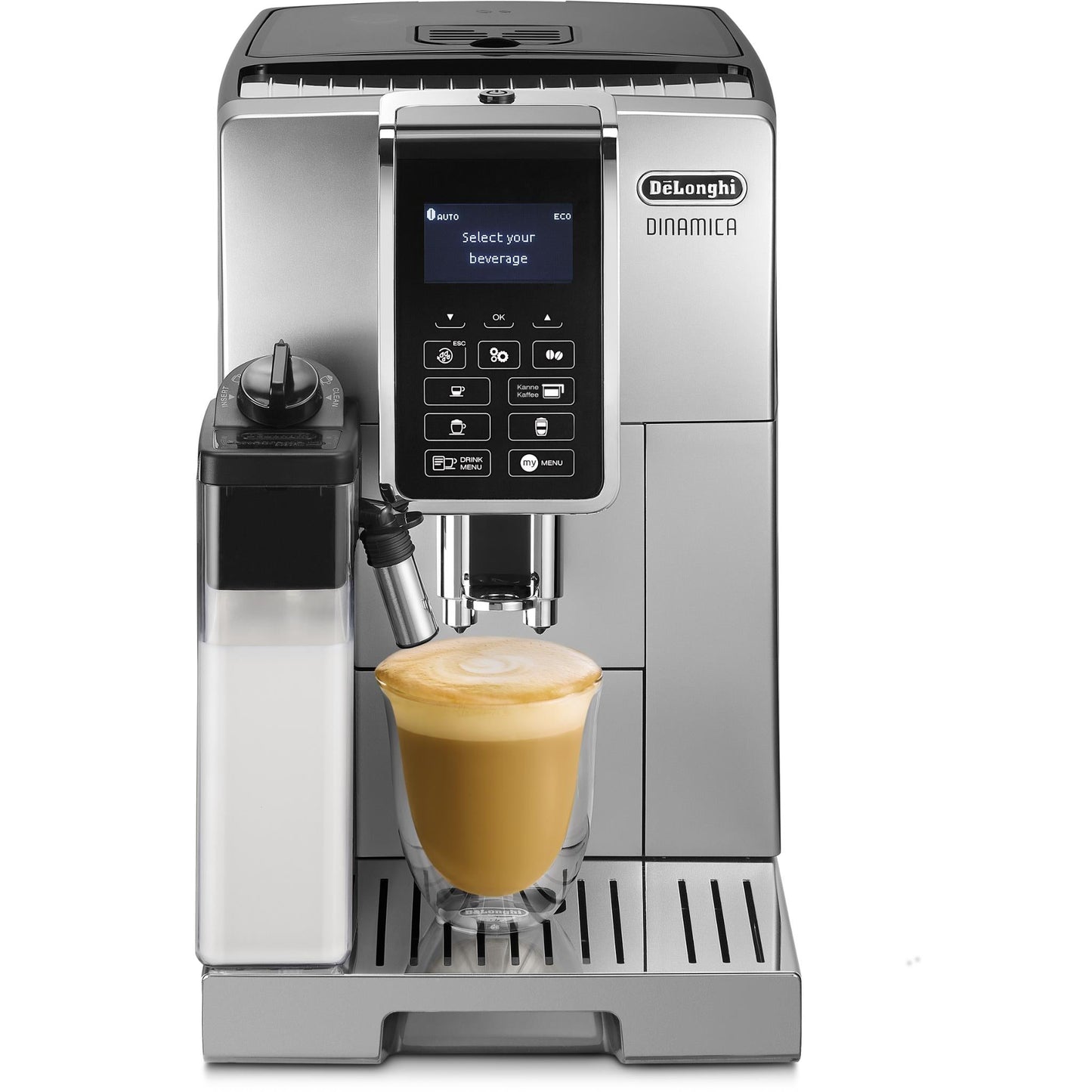De'Longhi Dinamica ECAM Fully Automatic Coffee Machine (Silver/Black)