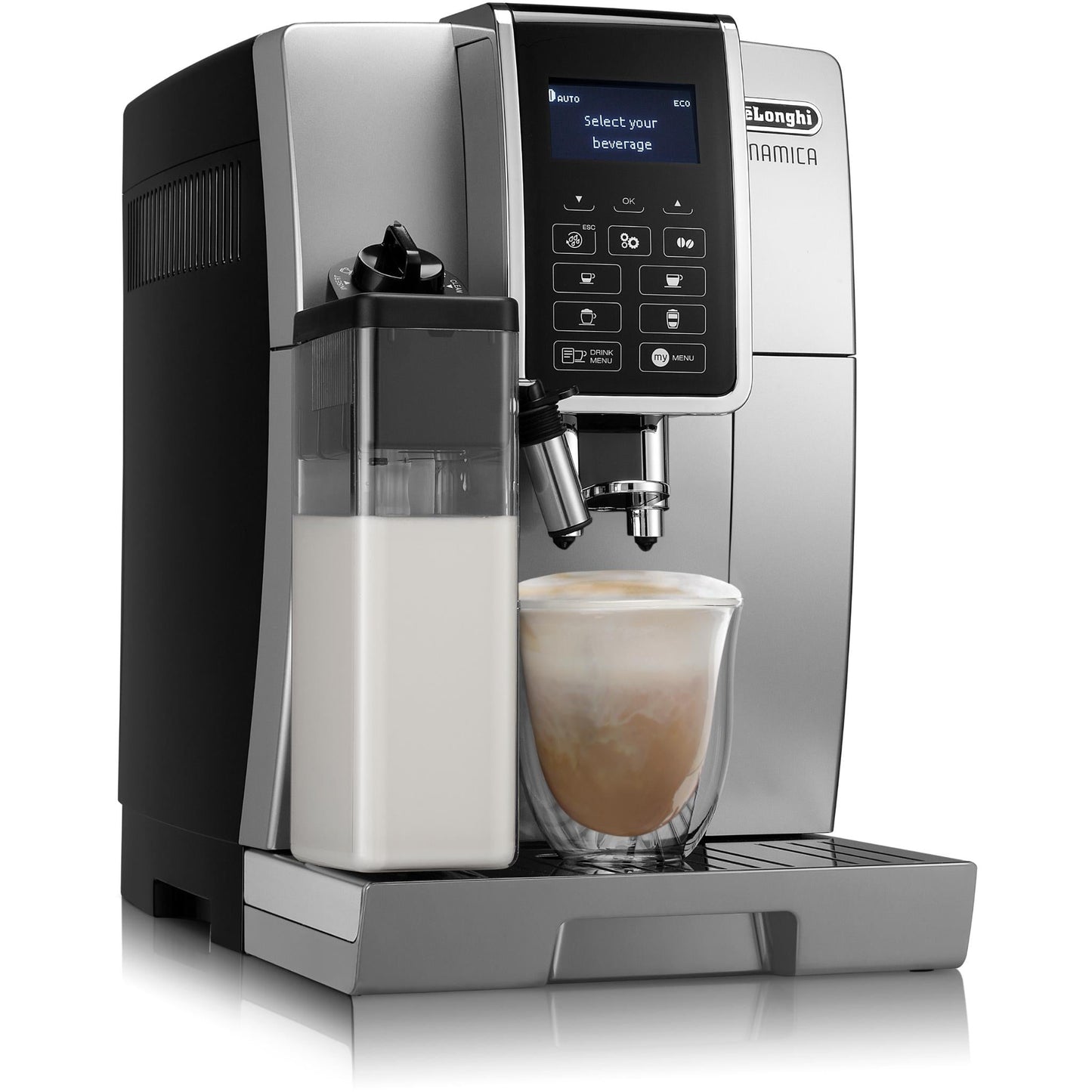 De'Longhi Dinamica ECAM Fully Automatic Coffee Machine (Silver/Black)