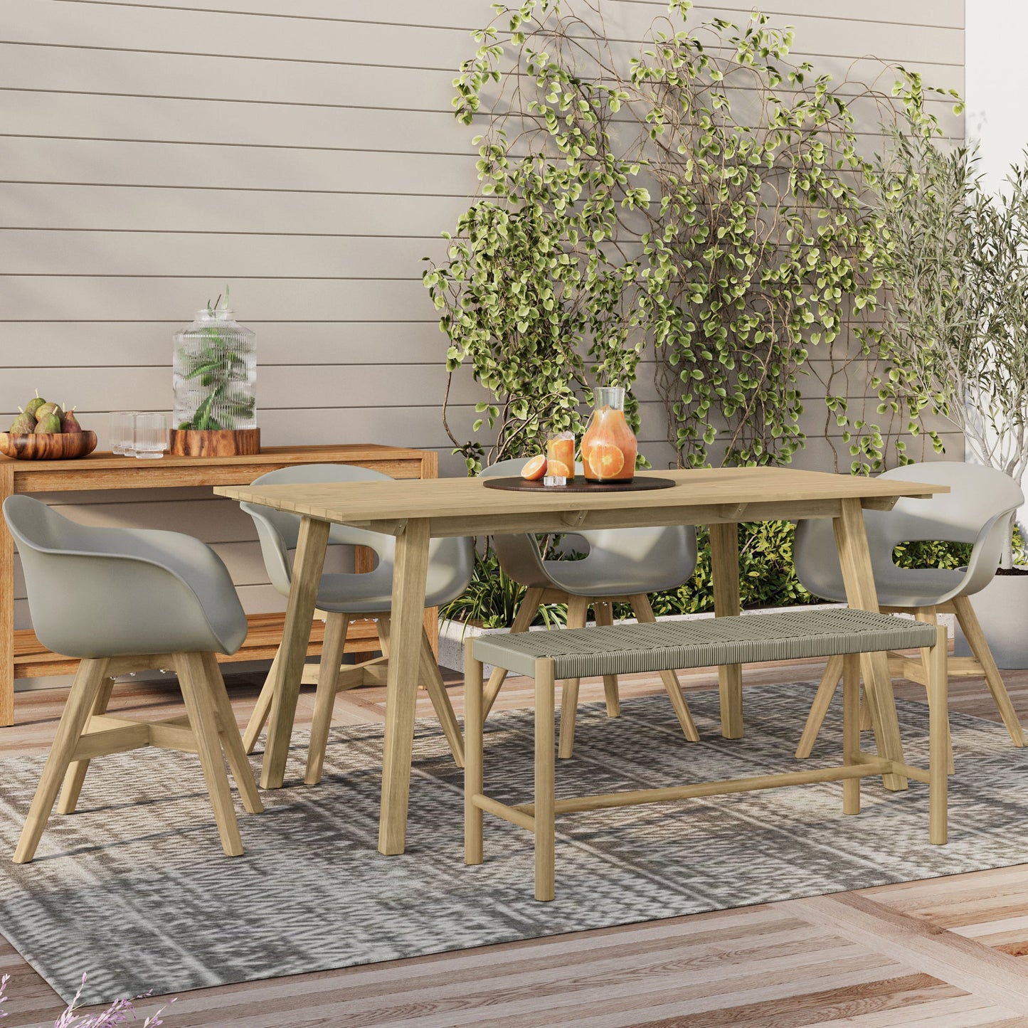 Legend 6-Piece Outdoor Dining Table Set with 4 Chairs and Bench