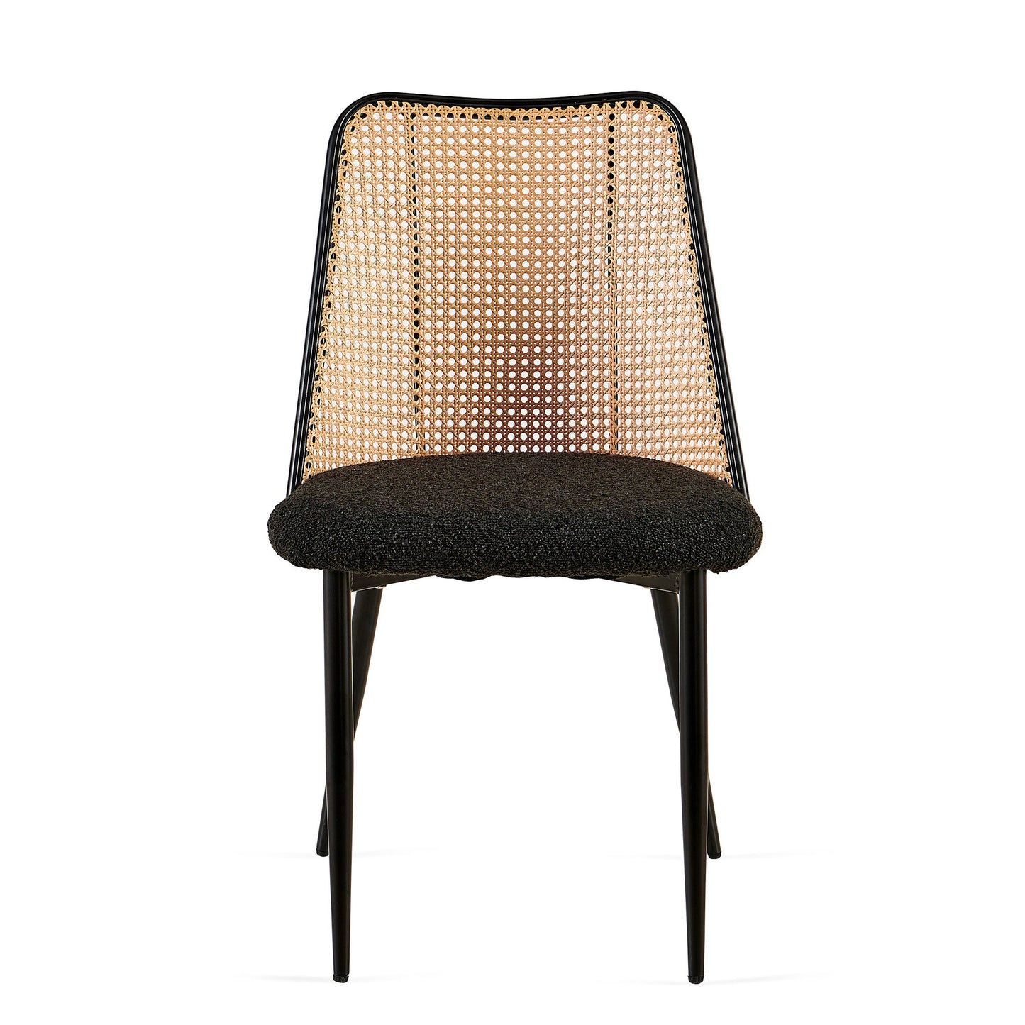 Upholstered Dining Chair with Natural Cane Back and Metal Legs, Set of 2