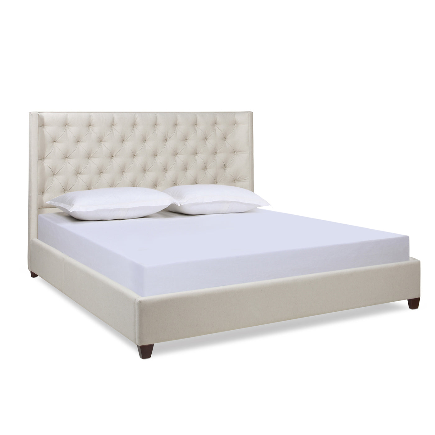King-Size Upholstered Platform Bed with Tufted Headboard and Wing Back