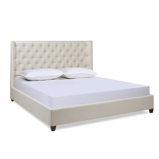 King-Size Upholstered Platform Bed with Tufted Headboard and Wing Back