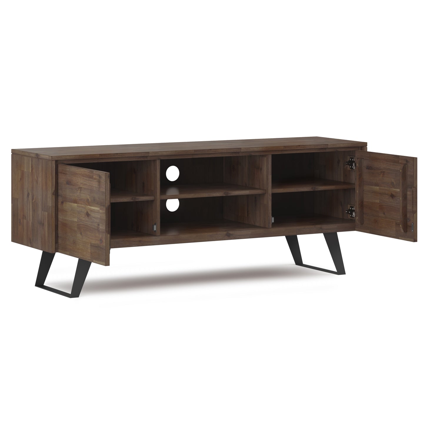 Pioneer TV Stand for TVs Up To 70 Inches with 2 Side Doors, Open Central Shelves and Metal Angled Legs