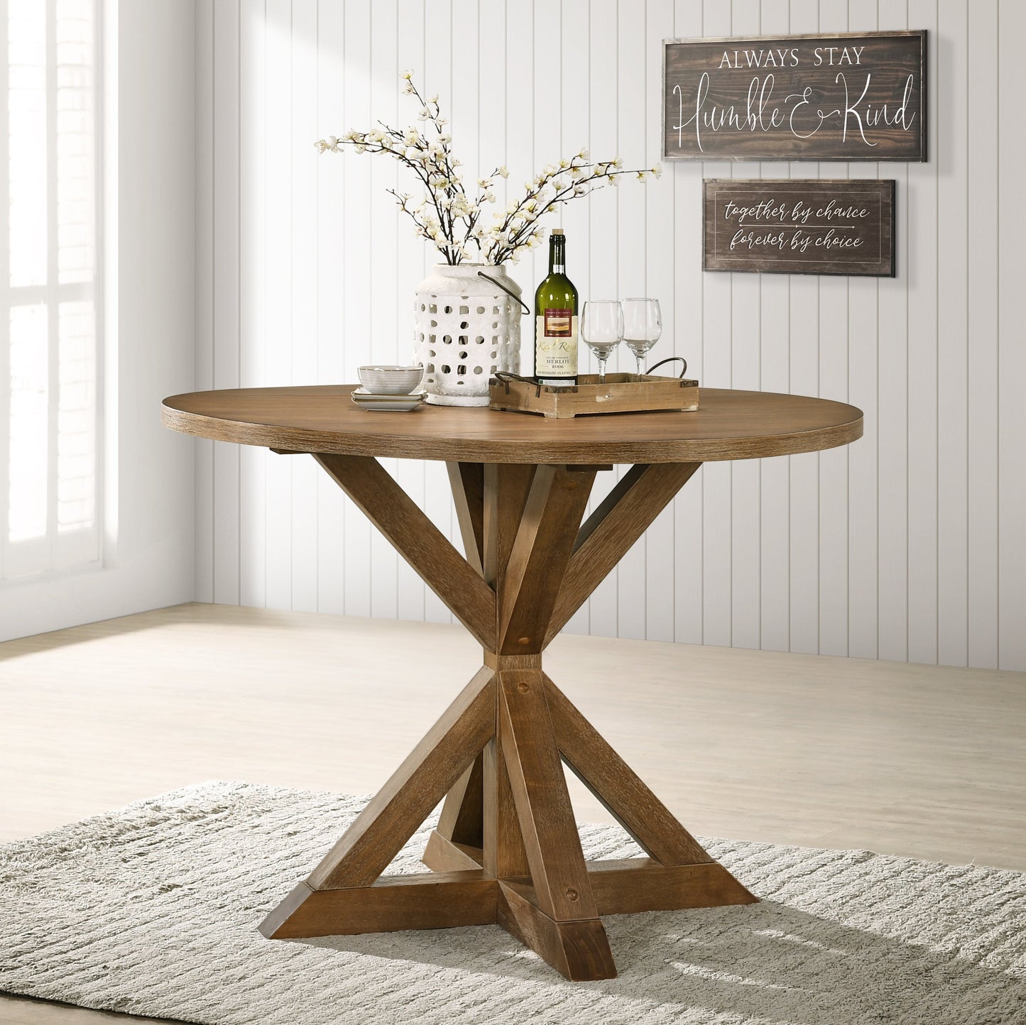 Cross-Buck Wood 5-Piece Counter Height Dining Set