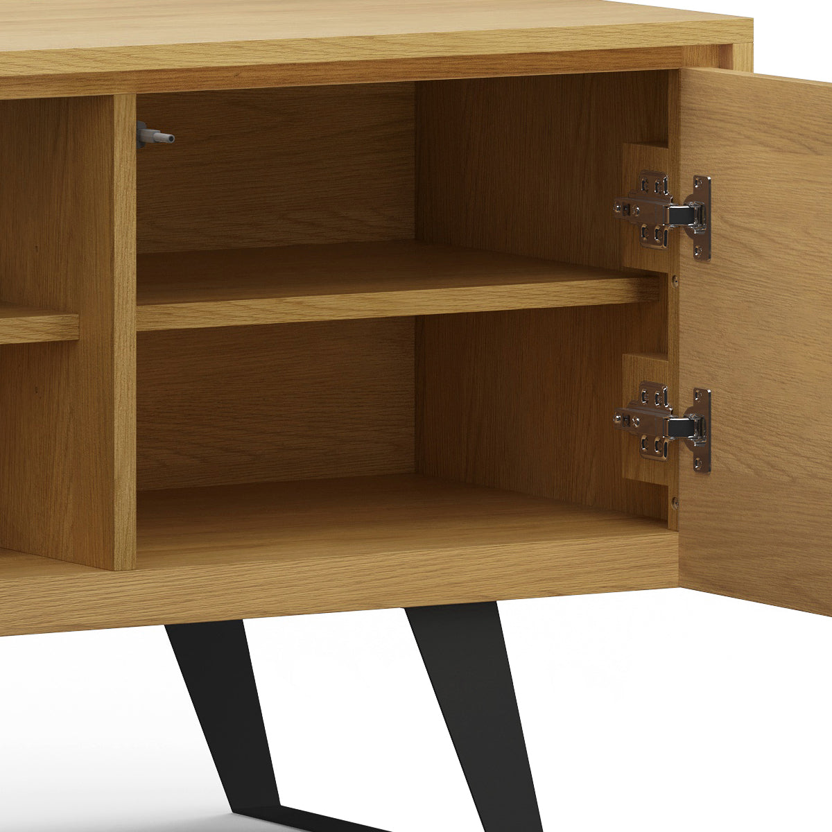 Pioneer TV Stand for TVs Up To 70 Inches with 2 Side Doors, Open Central Shelves and Metal Angled Legs