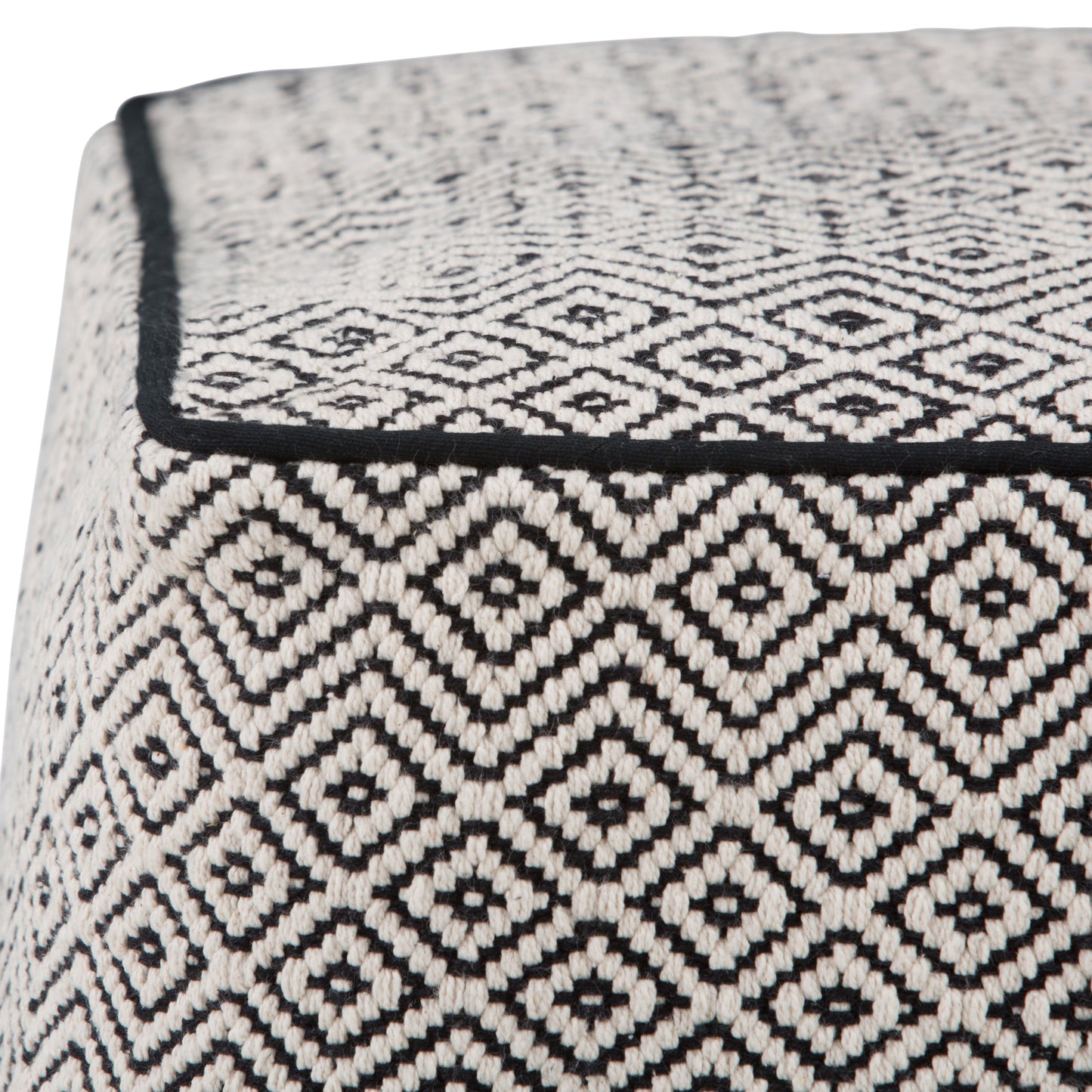 Handwoven Cotton Pouf with Black Piping